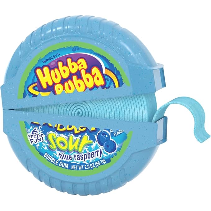 HUBBA BUBBA Bubble Gum Tape - Original Blue Raspberry Chewing Gum Bulk Pack, 2 oz Each, Pack of 12 Candy Bulk