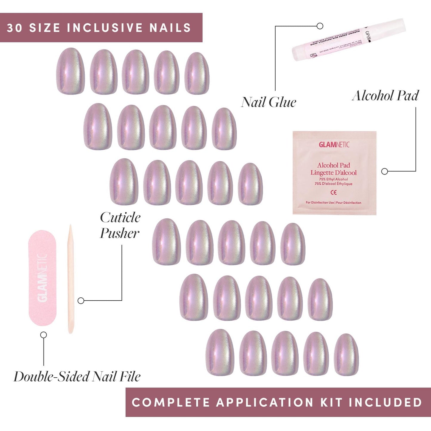 Glamnetic Press-On Nails & Adhesive Nail Tabs - Oyster | Short Oval Pearlescent Fake Nails with a Velvet Finish | 15 Sizes - 30 Nail Kit with Adhesive Tabs