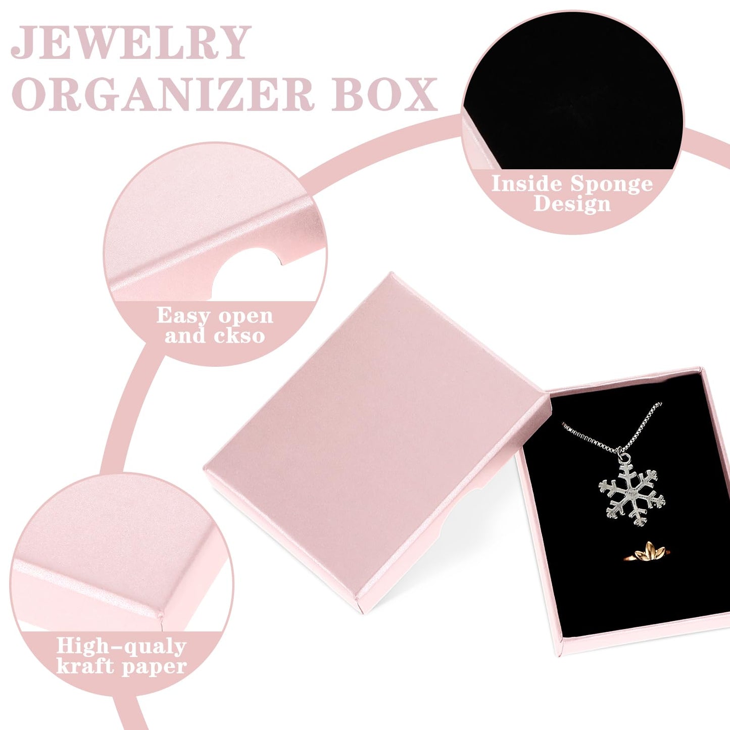2 Pack Small Jewelry Gift Box, Cardboard Jewellery Box with Lids Pendent Storage Case Necklace Bracelet Earring Cardboard Organizer Square Jewelry Gift Boxes for Necklaces Bracelets Earrings(Pink)