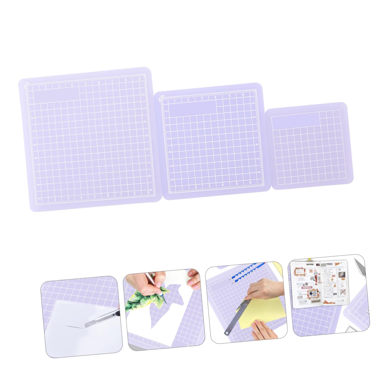 ARTIBETTER 3pcs PVC Cutting Mat Translucent Grip Fabric Quilting Cut Mat Durable Non Slip Square Cutting Mat Pad for Scrapbooking Sewing 6x6cm 8x8cm 10x10cm