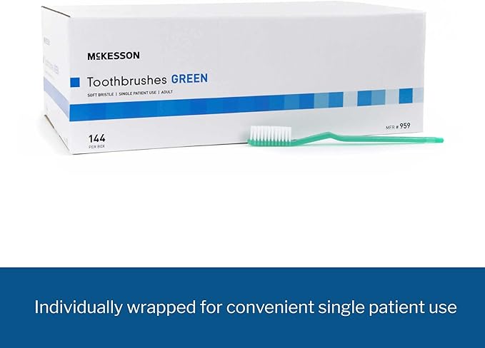 McKesson Toothbrush, Soft Bristle, Single Use/Disposable, Green, 144 Count, 1 Pack