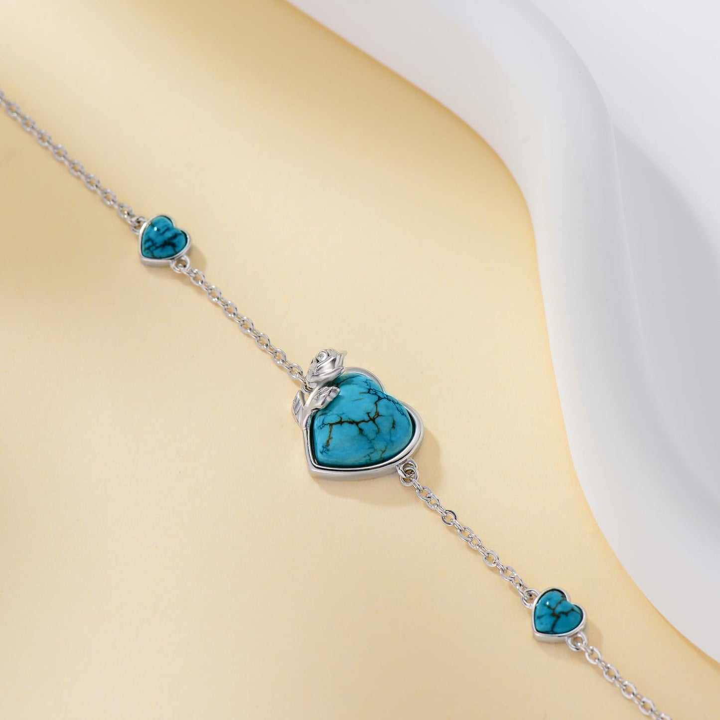 BETHZA Turquoise Rose Bracelet 925 Sterling Silver Real Heart Turquoise Gemstone Adjustable Bracelets Jewelry for Women