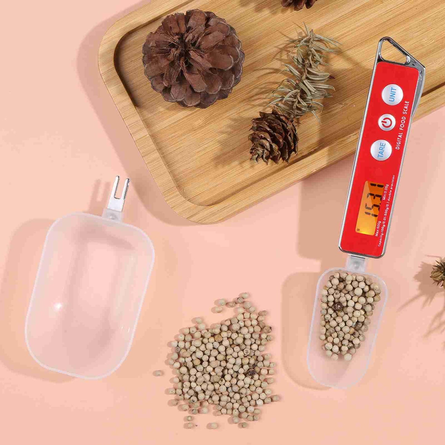 Kitchen Digital Measuring Spoon Food Scale, Digital Spoon Scale Electronic Measuring Spoon Scale Kitchen Food Tare Capacity 0.05g to 500g g, Digital Food Measuring Scoop Scale for Cooking (Red)