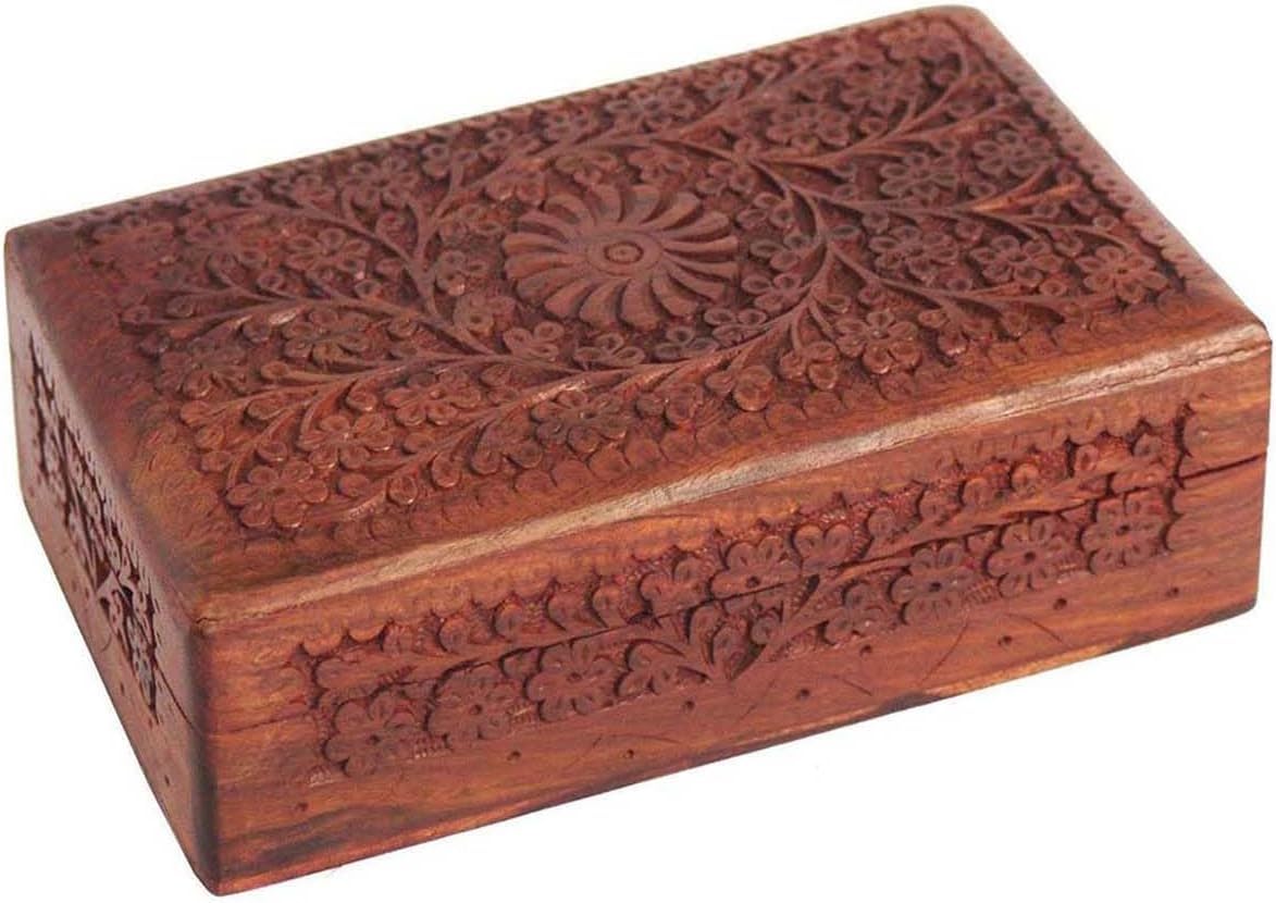 Serenz, Hand Carved Wooden Jewelry Box – Decorative Storage Box for Jewellery, Trinkets, Rings, Earrings, Keepsakes & Gift Items – Multipurpose Wooden Organizer