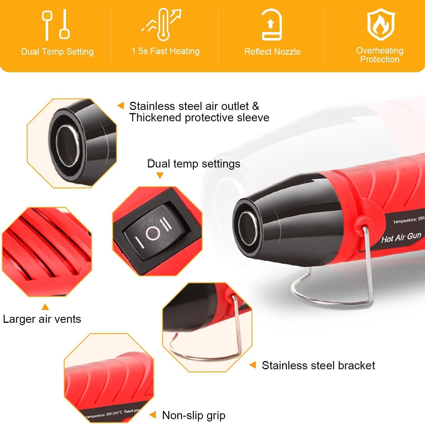 LDK Heat Gun for Crafting, Mini Dual Temp Hot Air Gun Tool with Reflector Nozzle for Epoxy Resin, Shrink Wrapping, Vinyl Wrap, Embossing, Electronics, Candle Making, Phone Repair & DIY