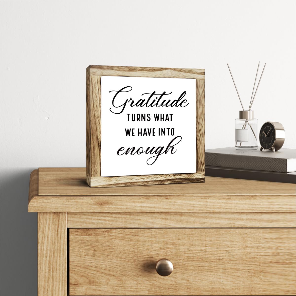 Rustic Wood Sign, Gratitude Turns What We Have Into Enough Sign, Wooden Plaques Table Decor, Inspirational Desk Decorate, Home Office Decor, Thankful Quote Signs, Small Wooden Box Signs