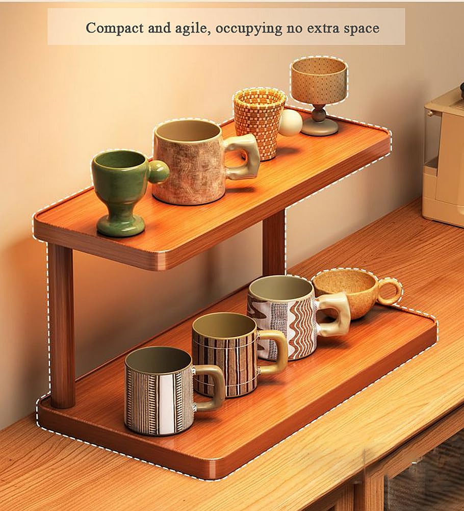 Dreamhousey Wood 2-Tier Wooden Spice Rack for Cabinet ，cup shelf organizer kitchen，Kitchen Counter Shelf for Tea Coffee Bar Accessories,Matcha Stand, Cup Display, Condiment Storage Rack
