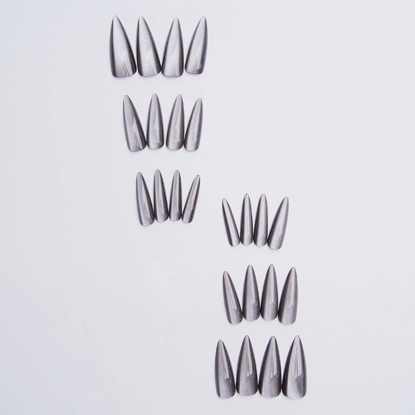MISUD Press on Nails - Long Stiletto Fake Nails with Goth Black, Acrylic Gothic Cat Eye Design 24 pcs