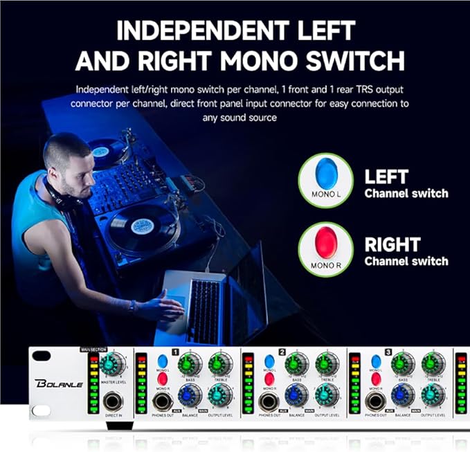 Bolanle PH6000 6-Channel Headphone Mixing Distribution Amplifier High-Power Headphone Amplifier 3.5mm & 6.35mm Jacks