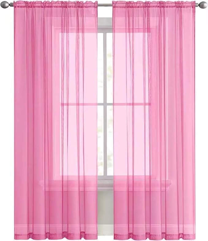 SpaceDresser Basic Rod Pocket Sheer Voile Window Curtain Panels Pink 1 Pair 2 Panels 70 Width 108 Inch Long for Kitchen Bedroom Children Living Room Yard（Pink, 70W x 108L）