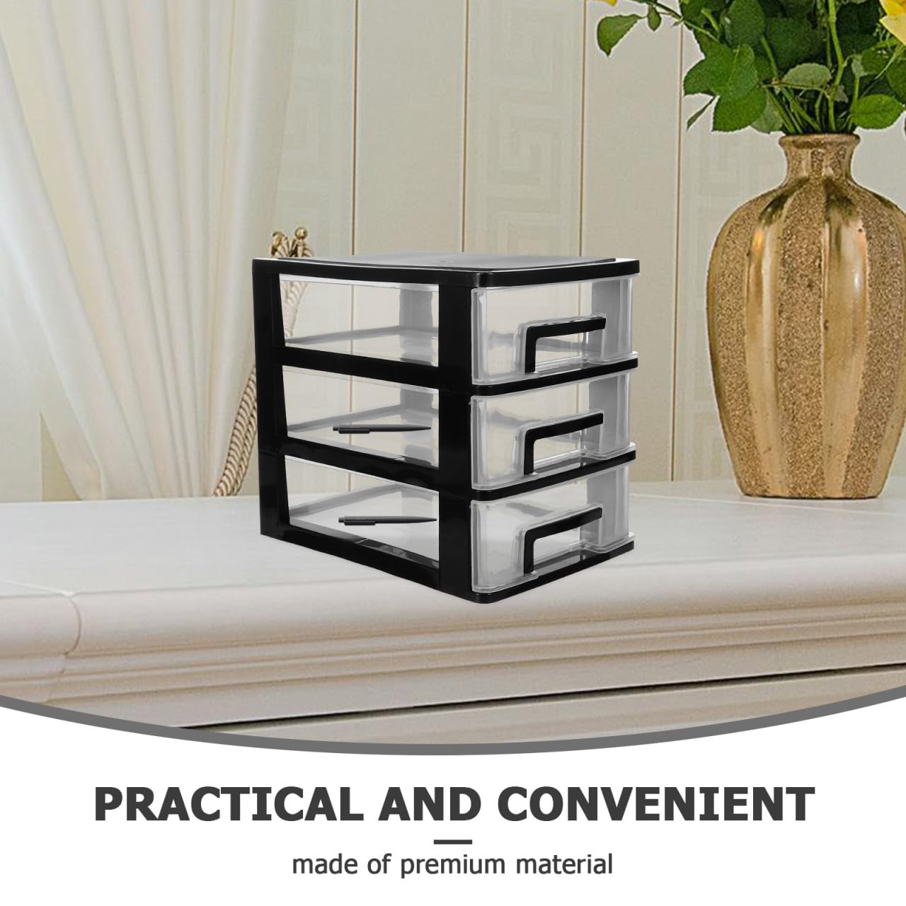 STOBOK 3-Layer Drawer Storage Cabinet Portable Plastic Organizer for Home Office Desk Multi-Deck Transparent Storage Box 8.30X5.98X7.55 Inches