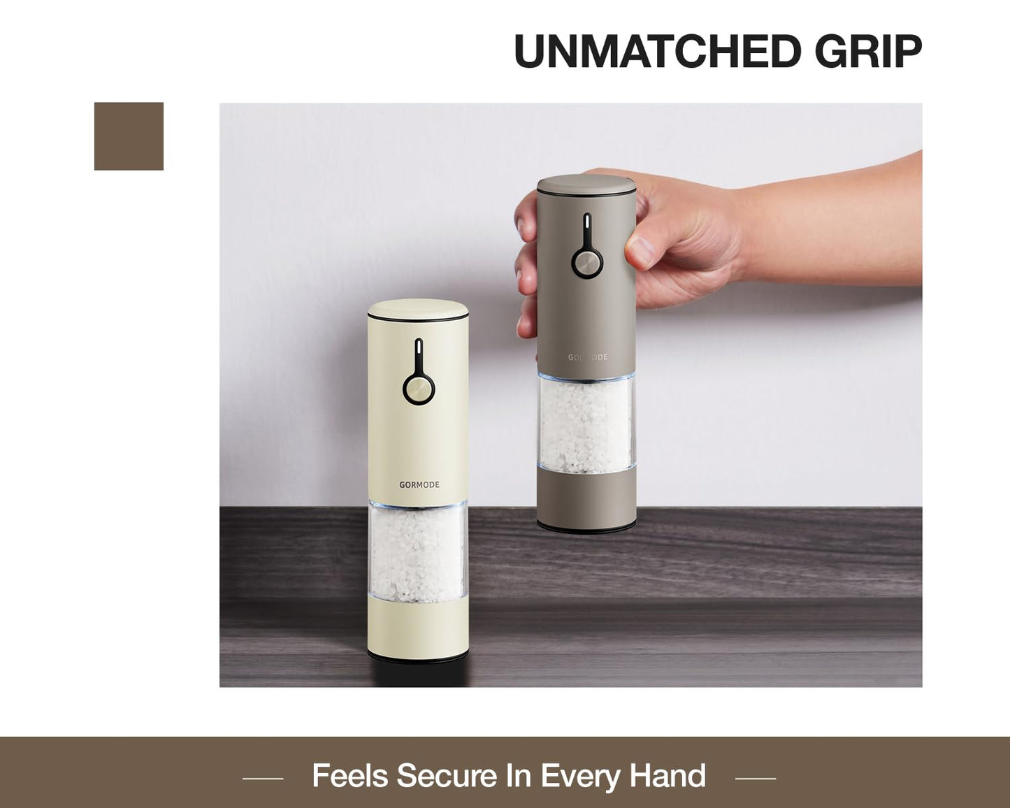 Stainless Steel Rechargeable Electric Salt and Pepper Grinder Set – USB Charging, One-Hand Electric Mill, Adjustable Coarseness, LED Light & Dust Cover –2pack(Greige & Buttercream)