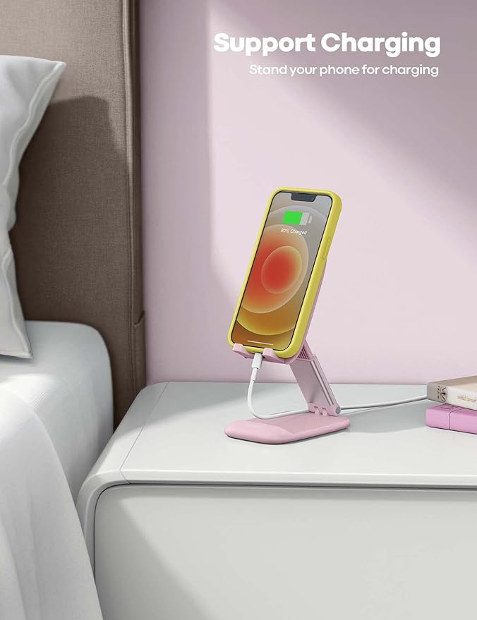 Lamicall Pink Phone Holder, Desk Accessories - Rose Gold Pink Office Cell Phone Holder, Desktop, Office Desks Accessories, Desk Decor for Women, for iPhone, 4-8'' Phone