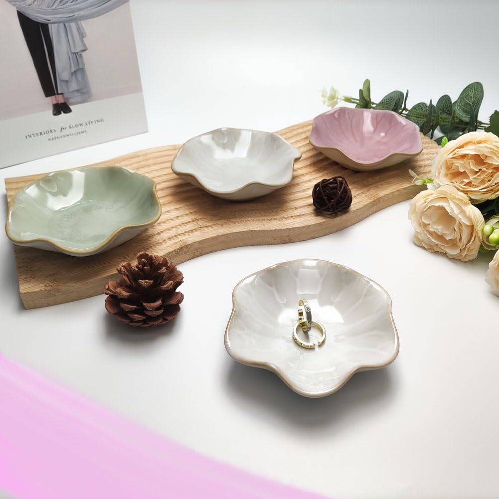 Ceramic Leaf Dish, Tiny Key Bowl, Small Ring Dishes Holder, Jewelry Plate, Trinket, Nightstand Decor for Entryway Table Home Decor Gift for Mom, Women, Girls