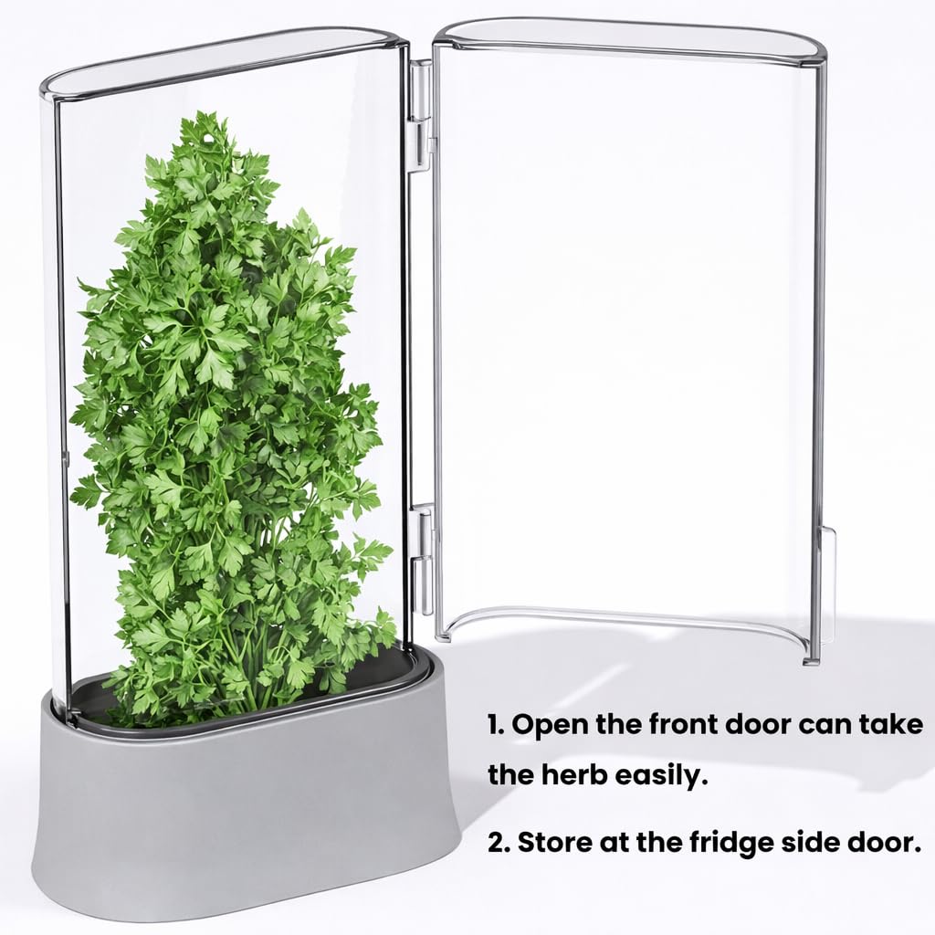 vacane Herb Keeper for Refrigerator, Fresh Herb Saver Herb Storage Containers, Cilantro Container for Fridge Asparagus Container, Dishwasher Safe