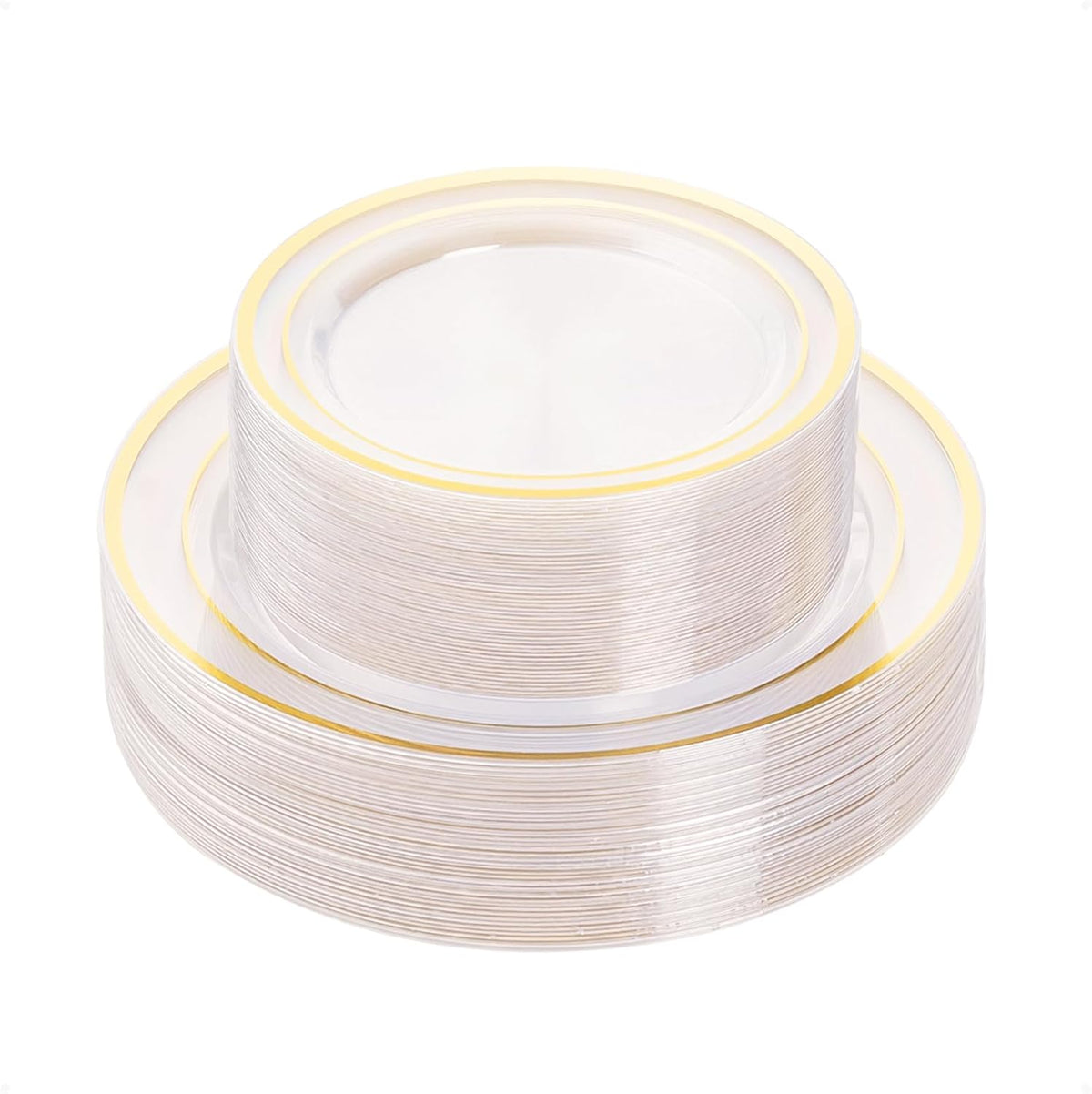 BESTVIP 50PCS Clear Plastic Plate, Disposable Party Plates with 25 Dinner and 25 Dessert Plates, Plastic Plate for Party, Wedding and Birthday
