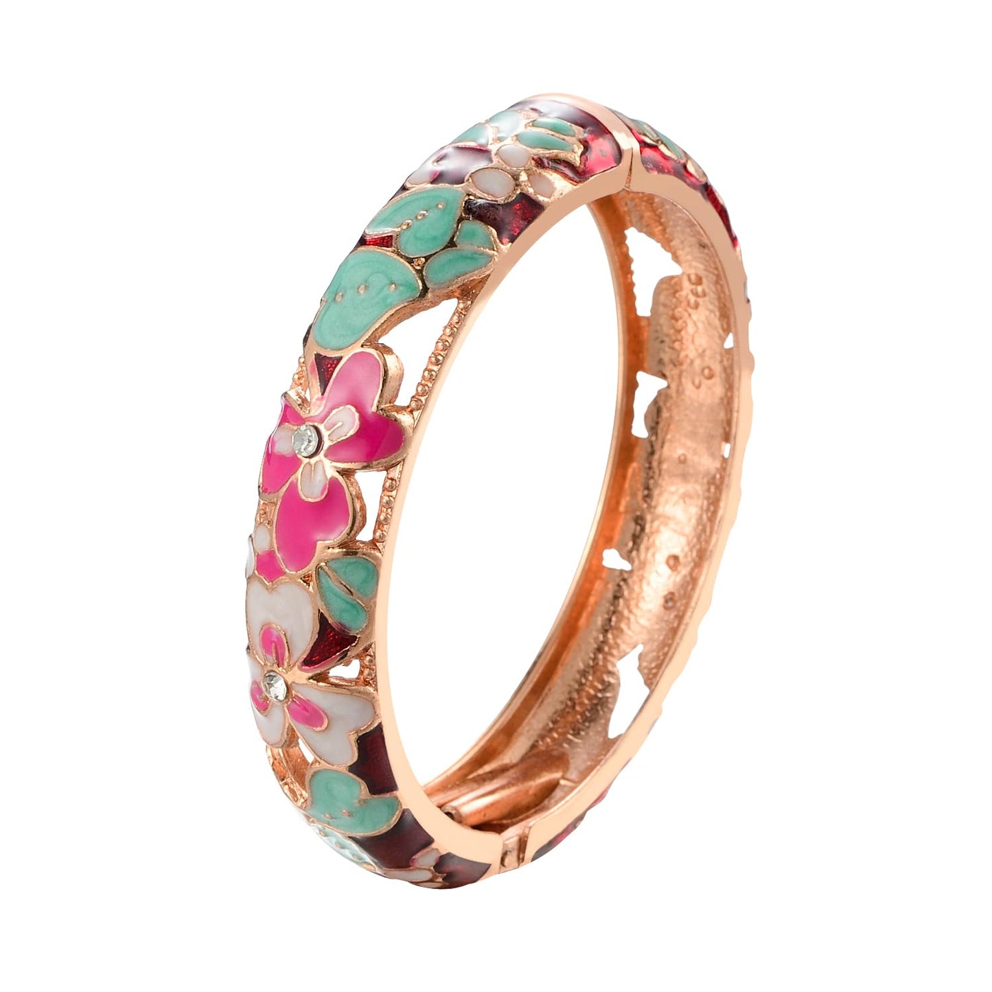 UJOY Bangles 5 Pcs Enamel Jewelry Set Rose Gold Flower Engraved Cloisonne Bracelets Pack in a Box 5PCS-88A