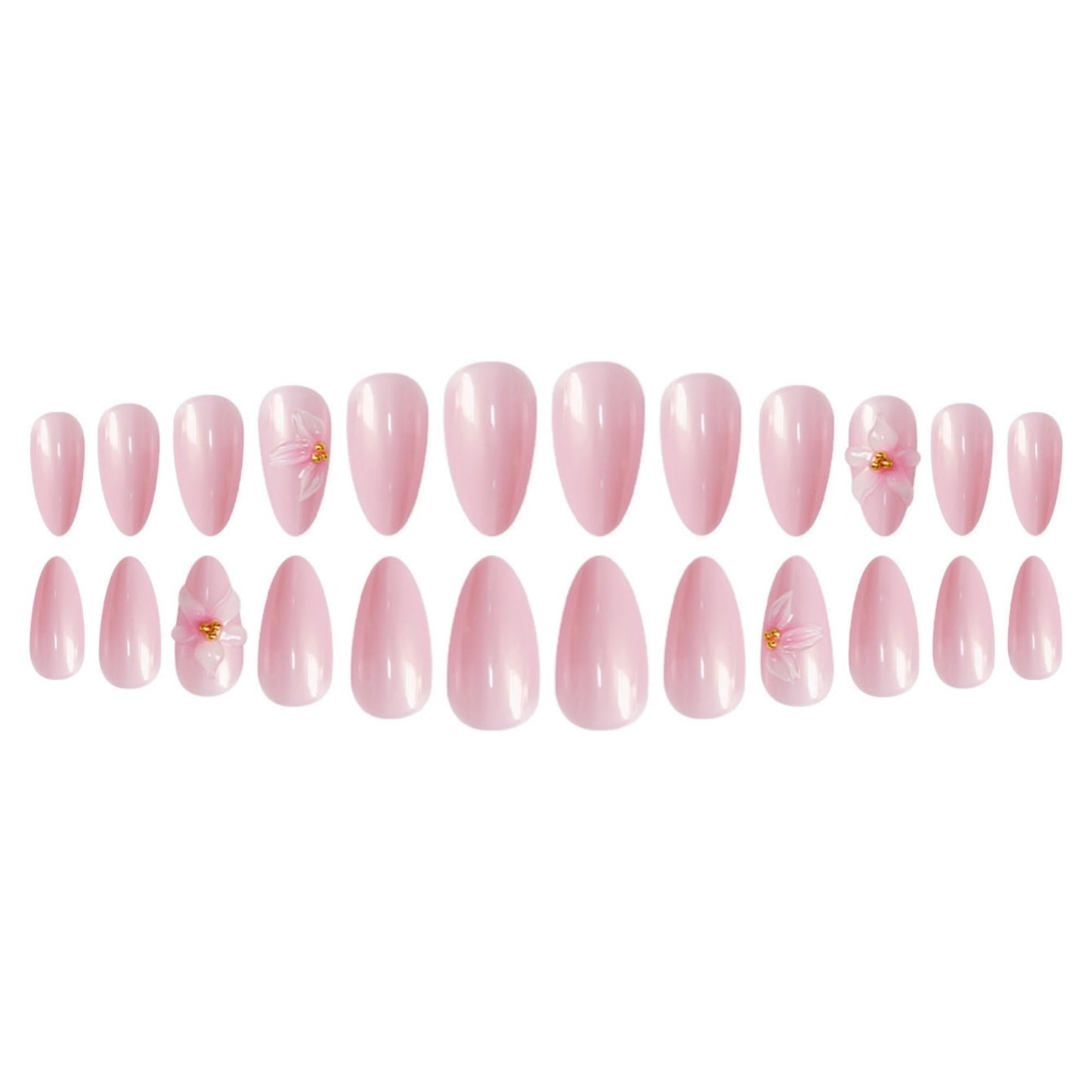SEENEEY Almond Press on Nails Long Fake Nails Pink Floral Stick on Nail for Women 24pcs