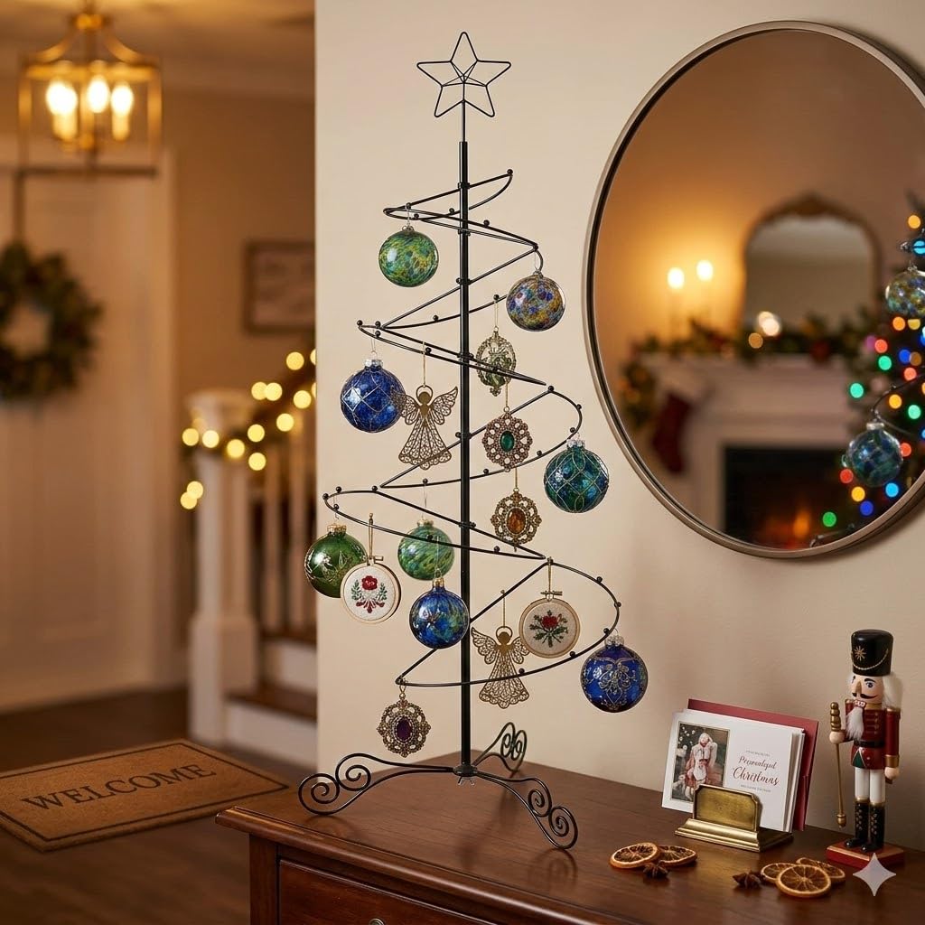 HOHIYA 3.3 FT Metal Spiral Christmas Tree Alternative Ornament Display Stand for Small Spaces Wrought Iron Hanging Tree with Hooks for Holiday Halloween Seasonal Decorations Gift Idea Black