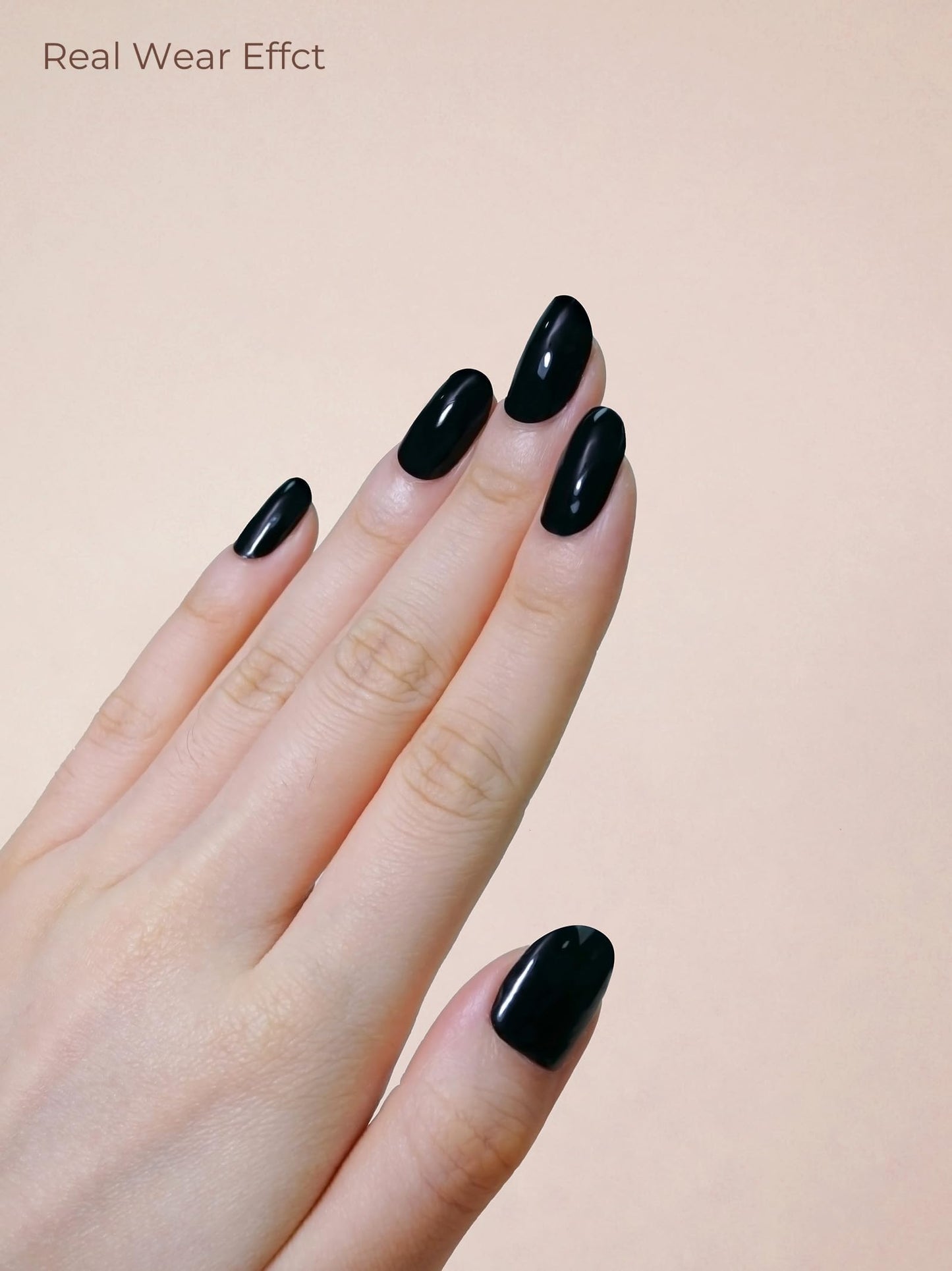 Beaolata Real Gel Nail Strips (No UV Light Needed) - 44Pcs Salon Quality Nail Stickers - Long Lasting Polish Wraps for Women, Easy Apply & Remove (Obsidian Black)