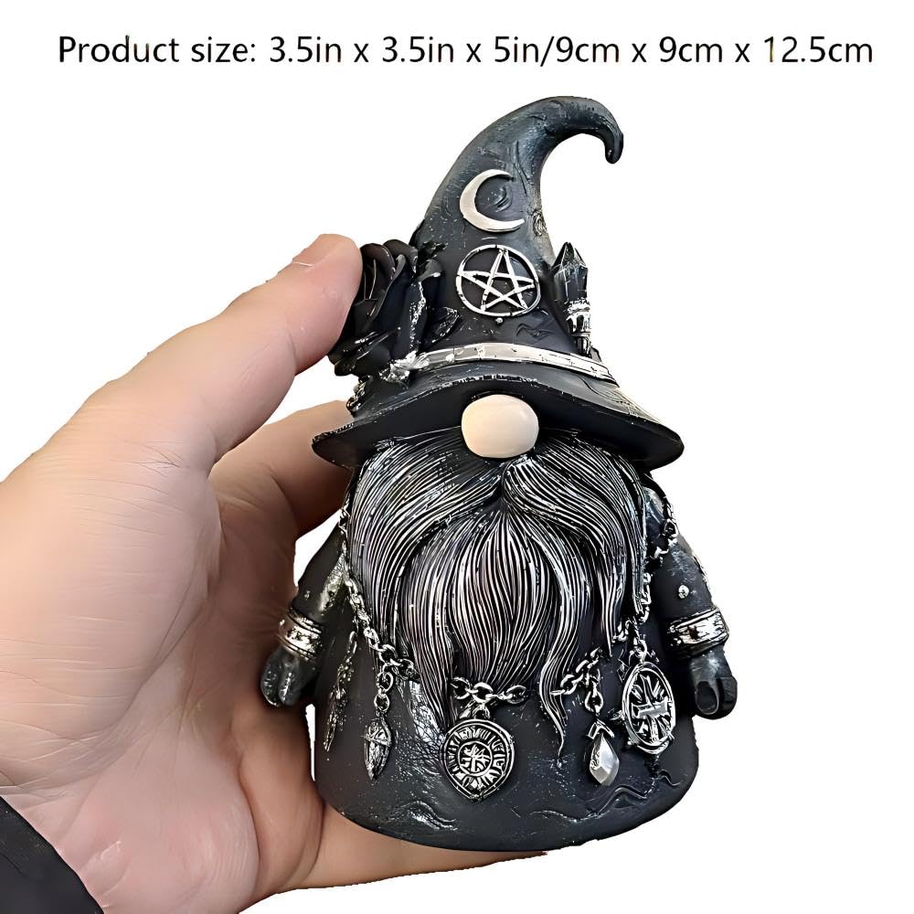 wsmart Gothic Garden Gnome Statue, Dark Academia Decor, Horror Collectible Figurines, Unique Halloween Decorations Cool Pagan Altar Witch Aesthetic Decoration Gift （Black Resin ）