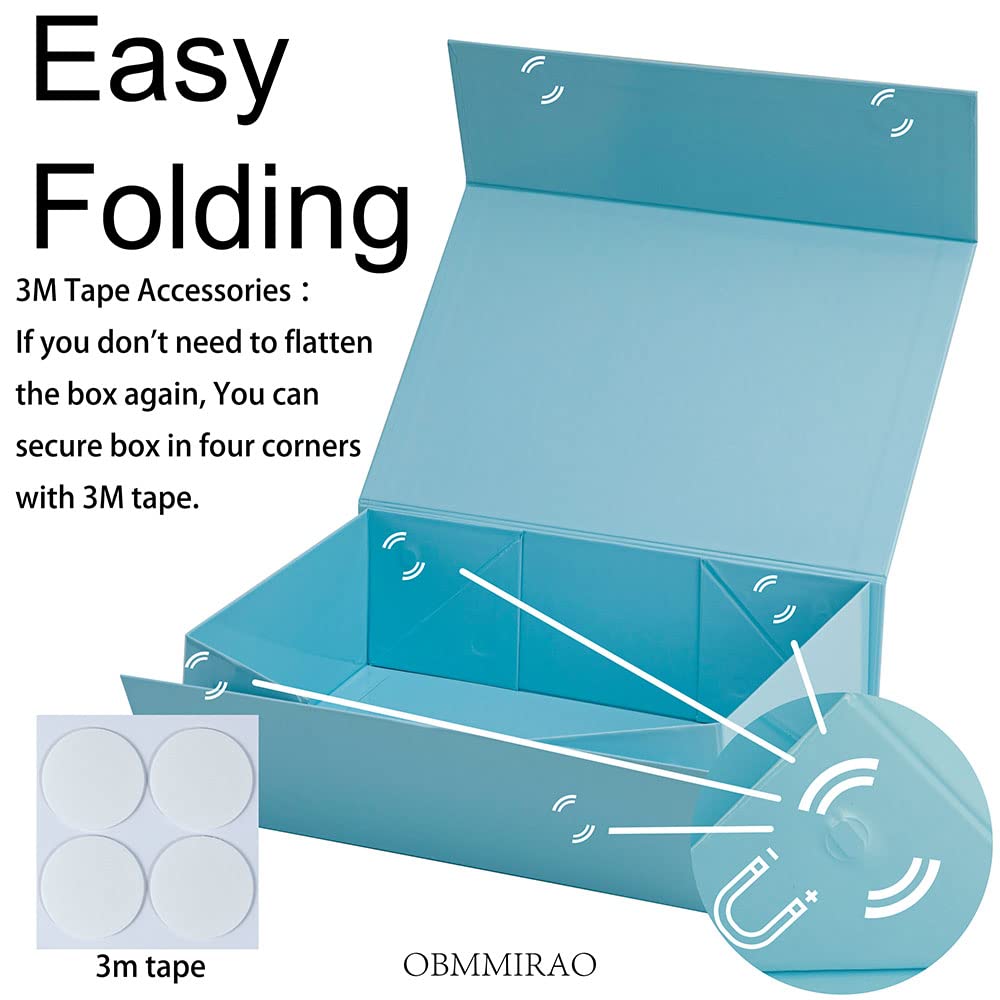 OBMMIRAO Upgrade 2 Pcs Blue 13x9x4 Inch Hard Large Gift Box with Lid, Foldable Magnetic Gift Boxes,Groomsman Box Bridesmaid Proposal for Clothes
