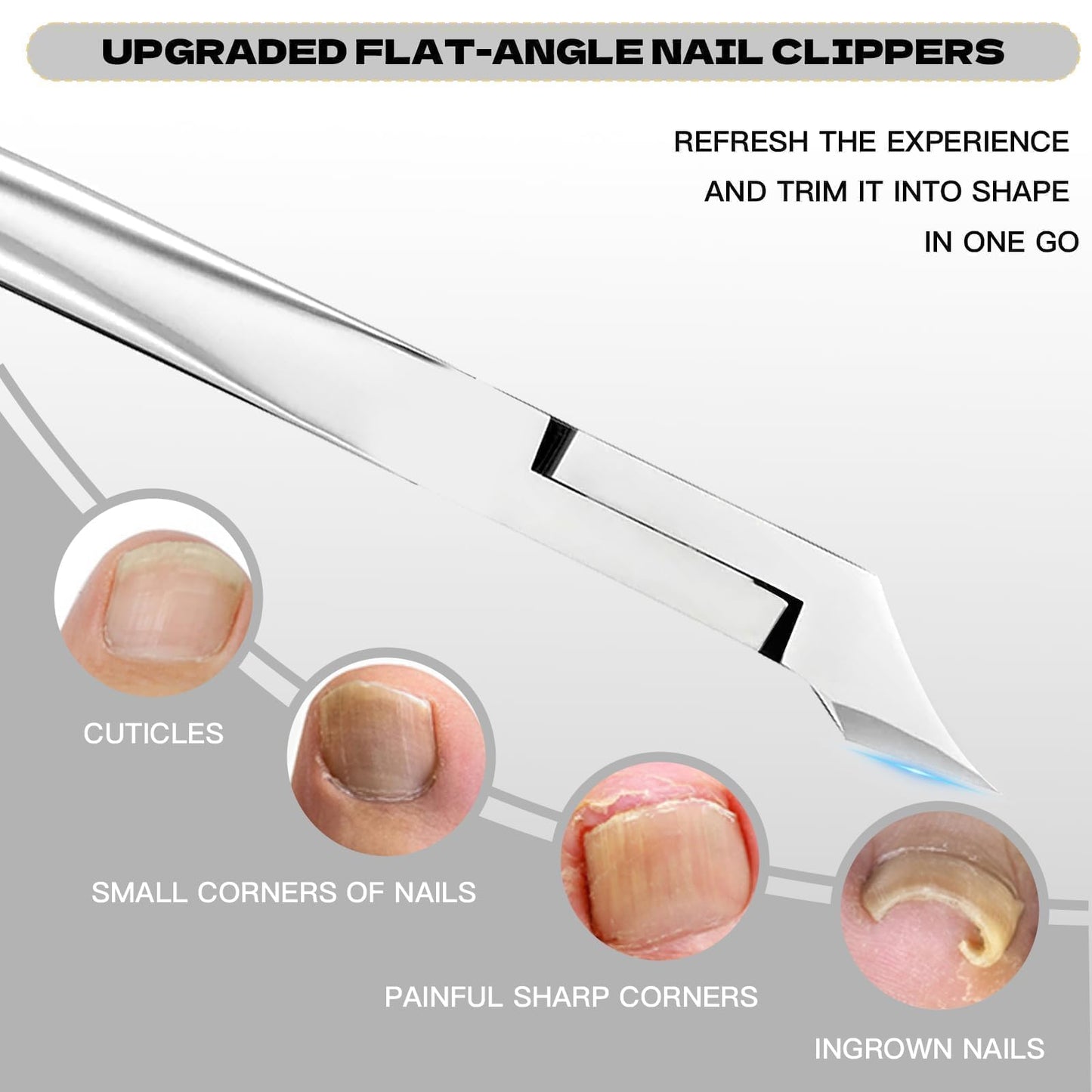Criyar Scissor-like Handle Cuticle Nippers with Spring Action, Fine Blade Cuticle Trimmer and Remover for Manicure Pedicure Nail Tools and Supplies, Nail Scissors & Nail Clippers (Silver-1 PACK)