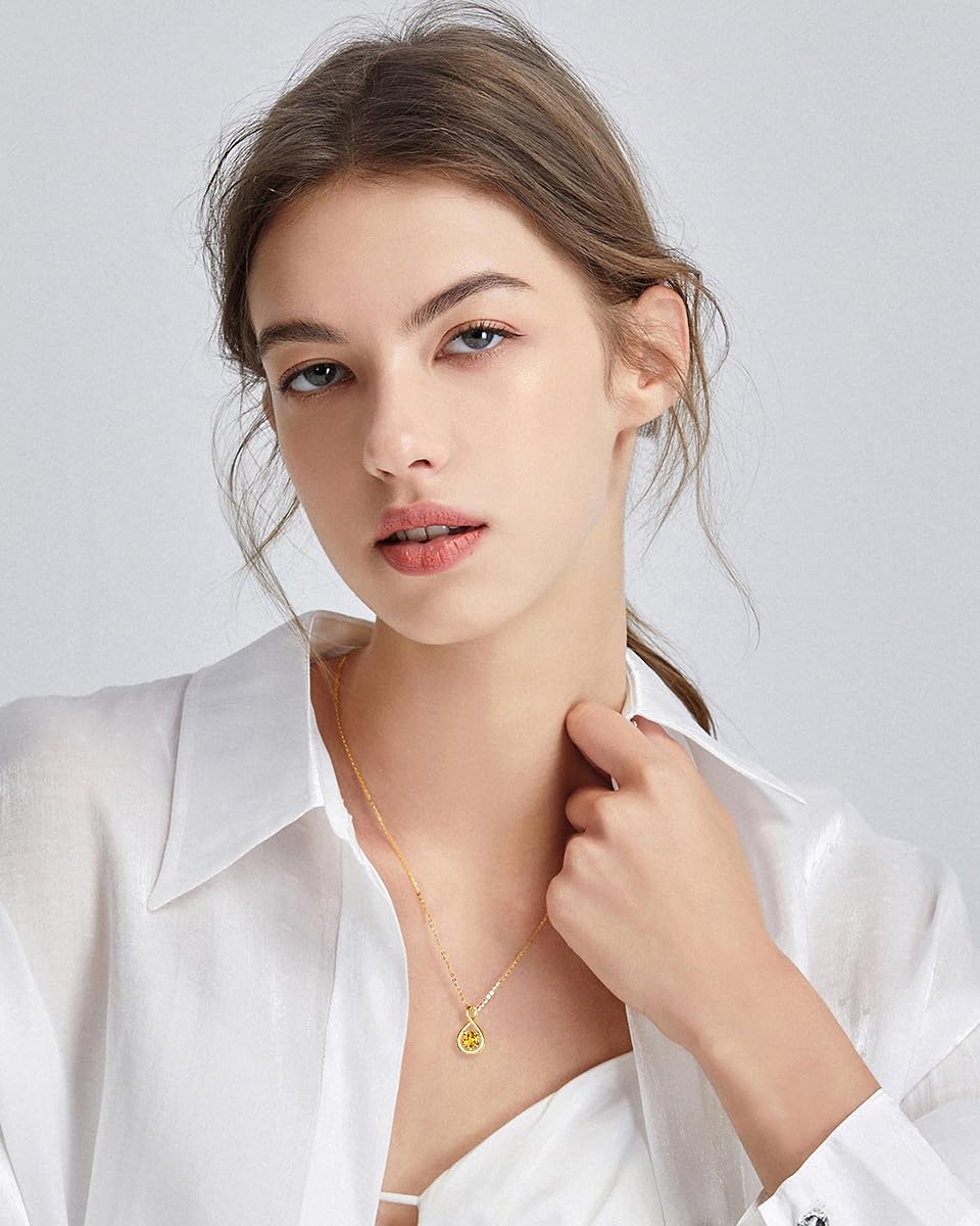 FANCIME Citrine Necklace November Birthstone Yellow Gold Plated Sterling Silver Yellow Topaz Gemstone Infinity Pendant Fine Jewelry Anniversary Mothers Day Gifts for Women Her Mom