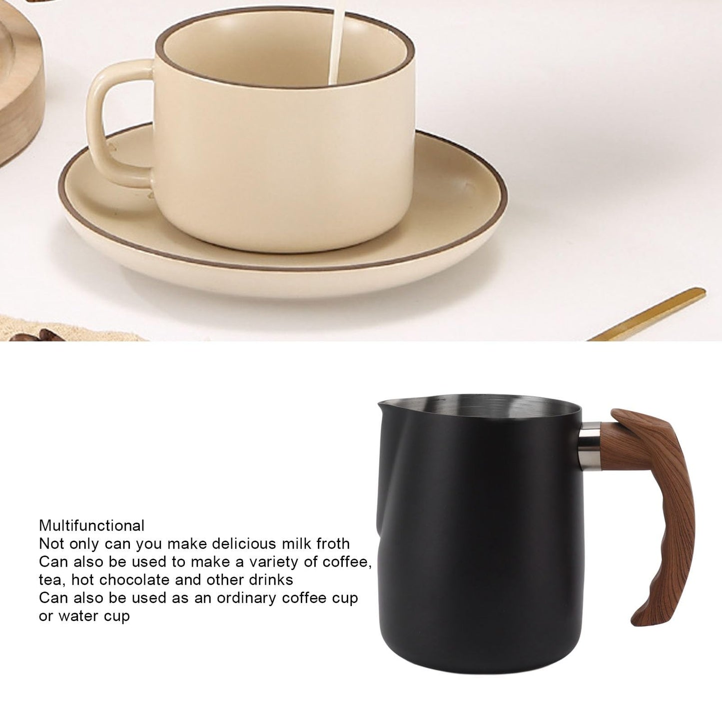 Tomotato Milk Frothing Pitcher, 34oz Barista Steaming Cup with Measurement Scale, Dripless Spout, Ergonomic Handle for Espresso, Cappuccino, Latte Art, Ideal for Home, Cafe, Office Use