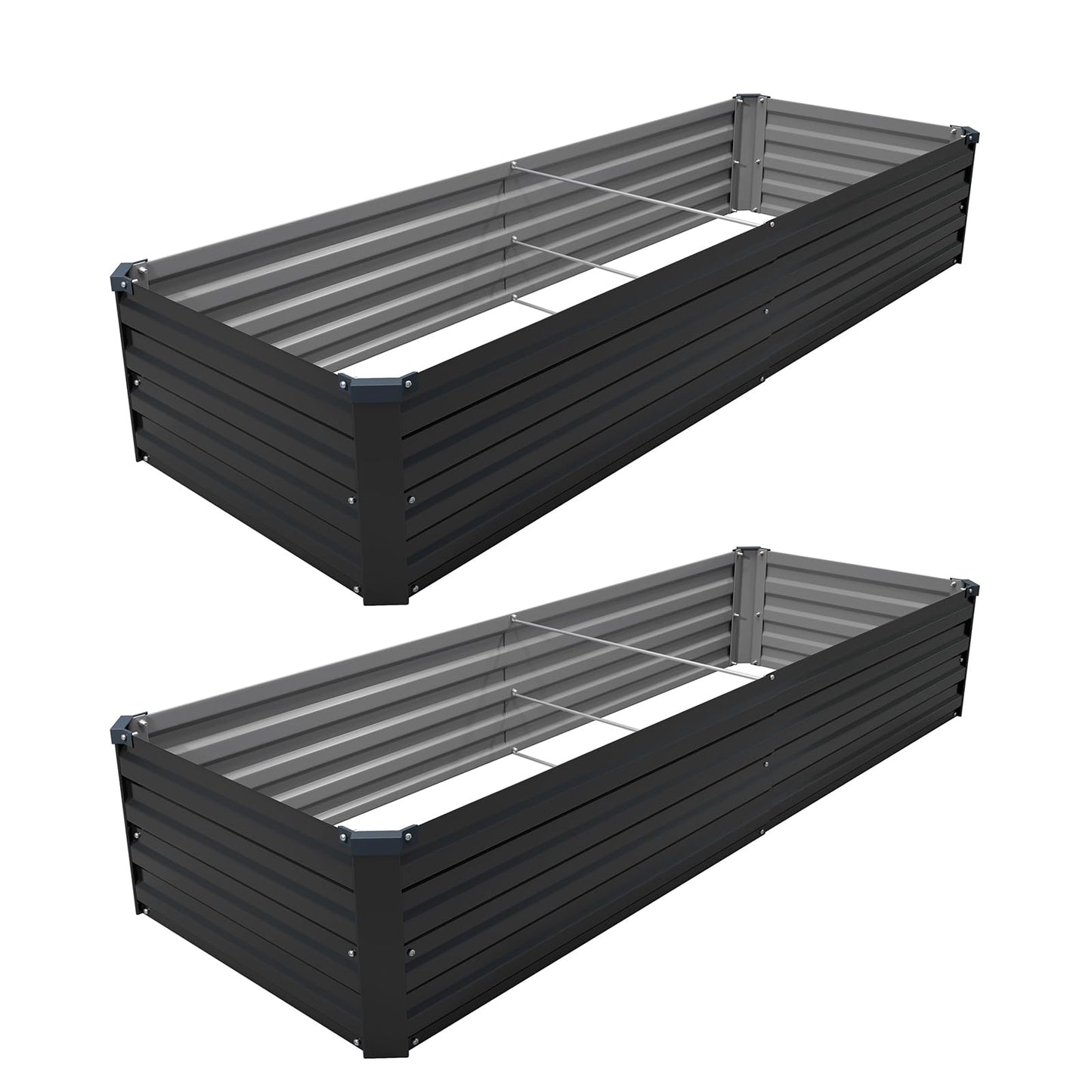 ZUNUDA 8×2×1FT(2PCS) Galvanized Raised Garden Bed Kit Metal Planter Boxes,Large Outdoor Planters Garden for Planting Vegetables,Flowers,Herbs -Black