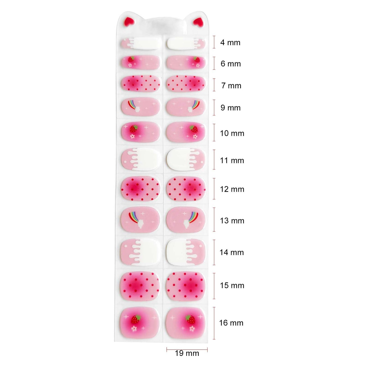 YIZHUO Kids Gel Nail Strips 22PCS - Strawberry Pink Polka Dot Designs, Semi-Cured Nail Wraps for Girls, UV/LED Light Required