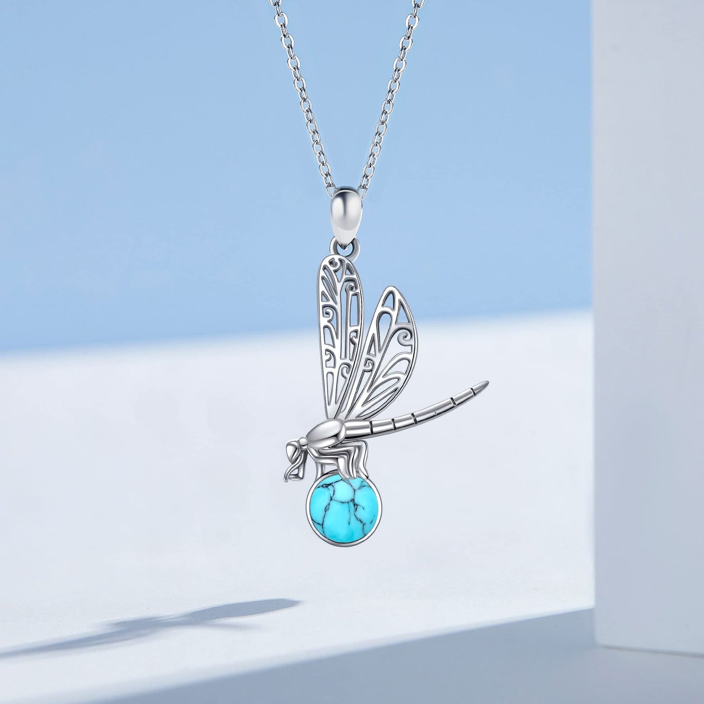 YAFEINI Sterling Silver Turquoise Dragonfly Pendant Necklace Christmas Mother's Day Jewelry for Women Mom