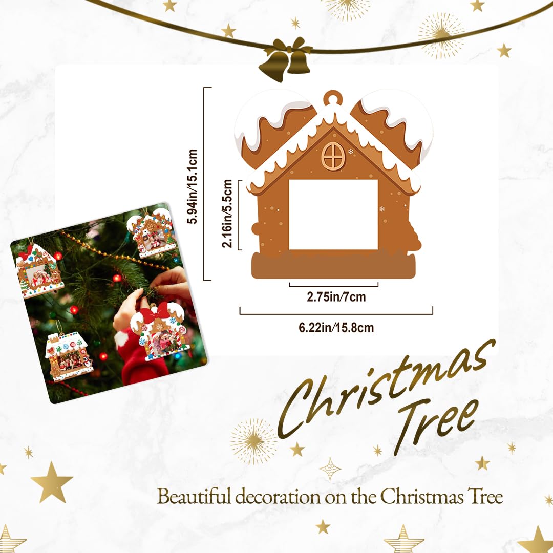EASUTE 32 Pack Christmas Picture Frame Craft Kits - DIY Gingerbread House Photo Frame Hanging Ornaments for Xmas Tree Holiday Decorations, Classroom Activities & Home Art Projects
