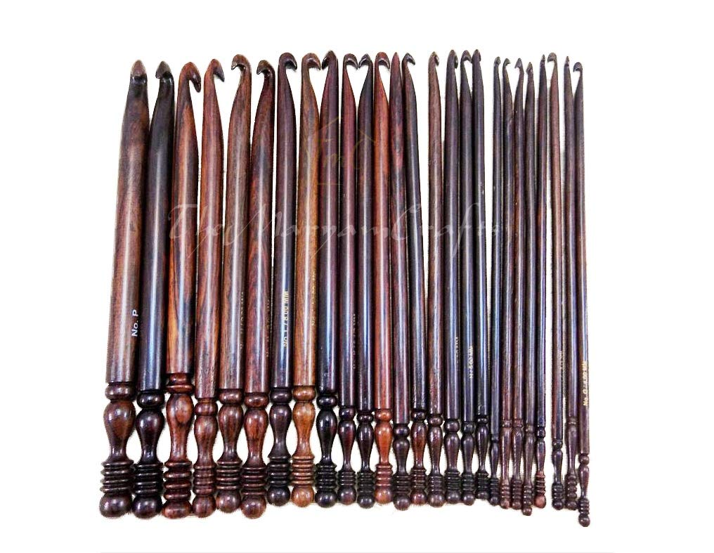 Rosewood Crochet Hook Set | 15PCS (3.5MM-25MM) | Handmade Wooden Needles | Engraved Sizes | Smooth Grip for Knitting, Crocheting, Yarn & Wool | Perfect for DIY Craft Projects & Gifts