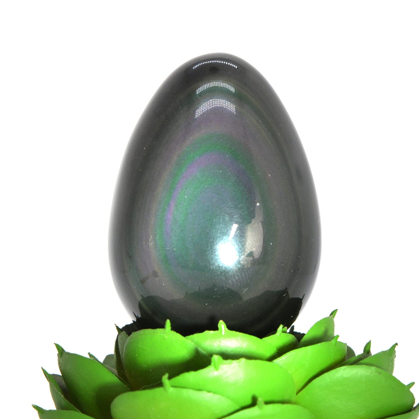 Justinstones Natural Rainbow Obsidian Gemstone Egg Crystal Healing Chakra Meditation Home Office Decor Stone with Stone Stand