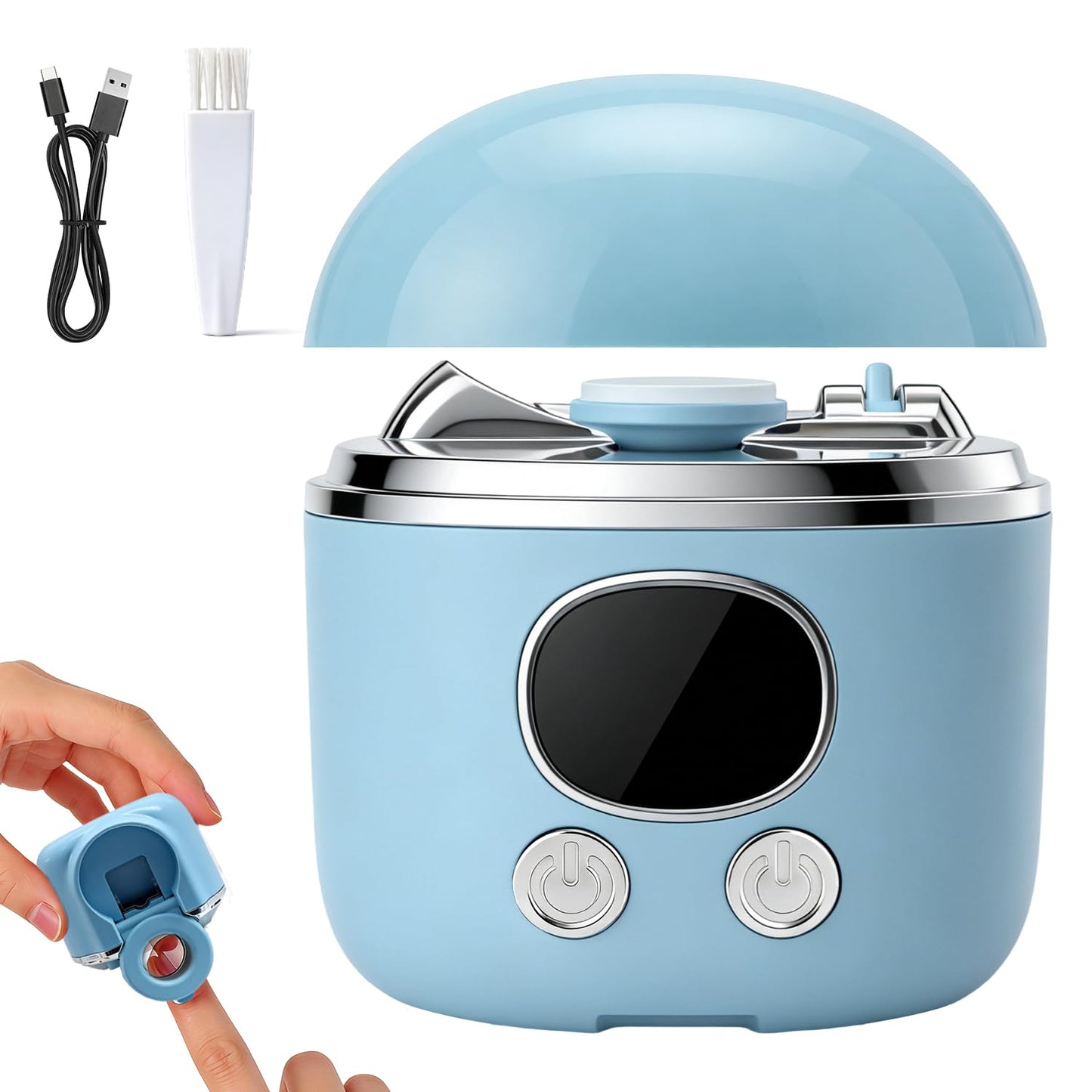 5-in-1 Electric Nail Clippers for Seniors, Upgraded Adjustable Blade Opening, Automatic Electric Nail Trimmer with Light, Magnifier, Storage Box, Clean Brush (Blue)