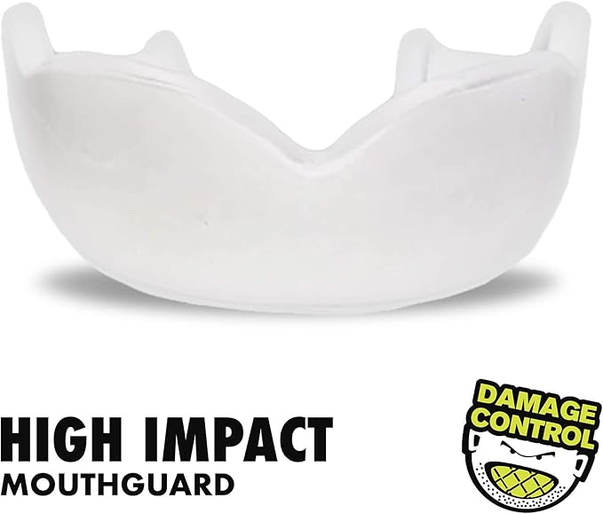 DAMAGE CONTROL High-Impact Mouth Guard – Sports Mouthguard for Boxing, Football, Hockey, Lacrosse & Basketball, Protects Teeth & Jaw, Protective Mouthpiece for Adults & Youth (Youth, White)
