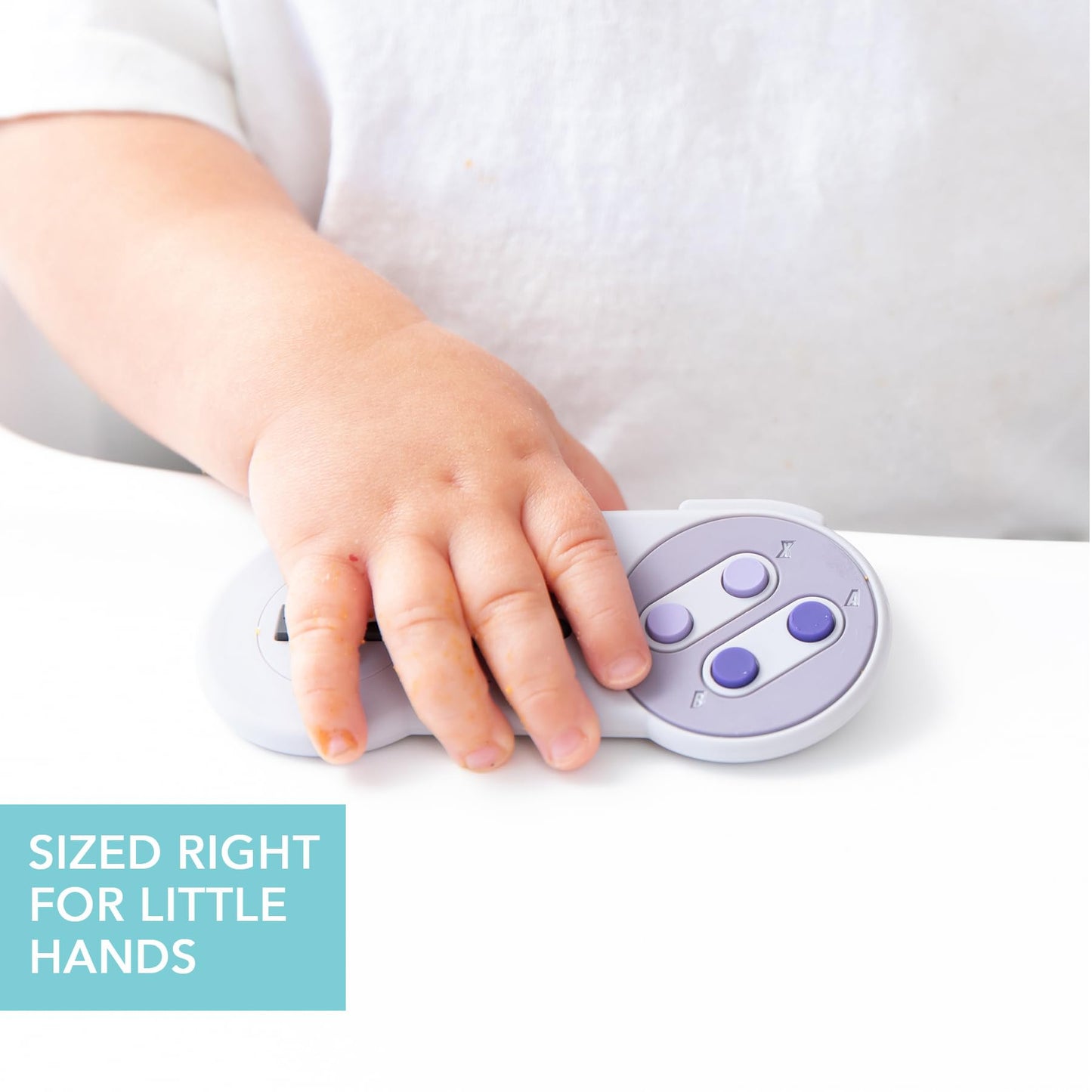 Bumkins Baby Teething Freezer Toy Keys Rings, Soft Flexible Silicone Pacifier, Safe to Chew, Cool Teether Gum Relief, Essentials for Babies 3 Months, Freezable, Textured, Nintendo SNES Controller
