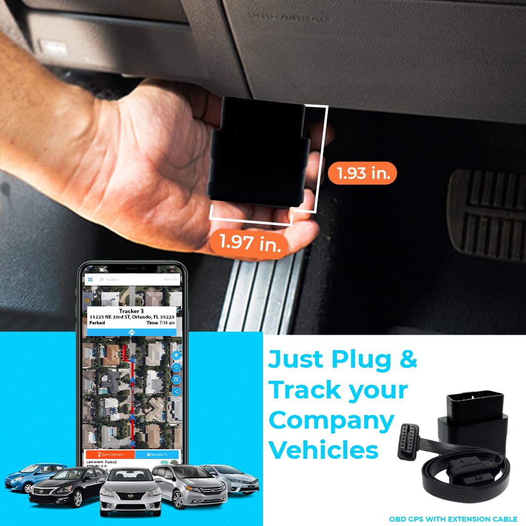 Optimus Plug-in GPS Tracker for Cars - Easy Installation - Harsh Driving Alerts - Reporting History and More - Extension Cable Included