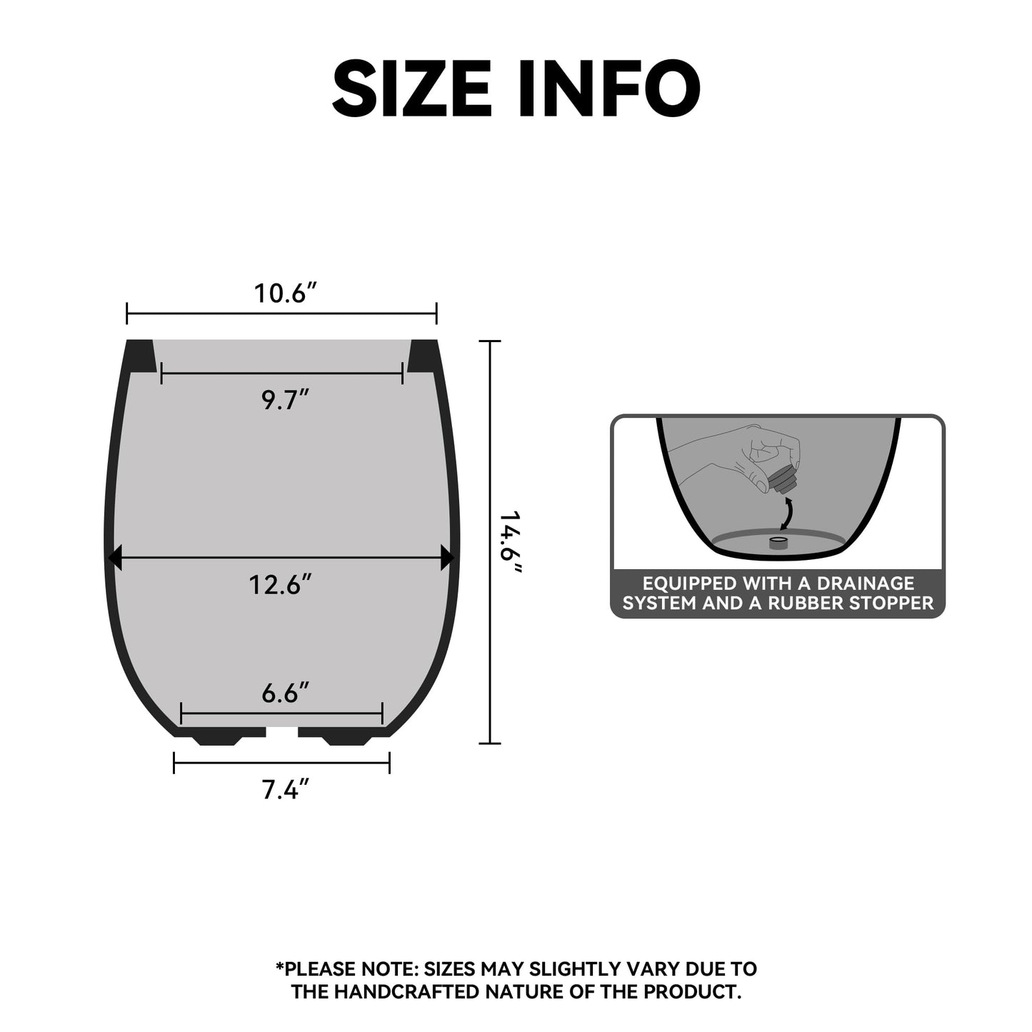 Kante 12.6" Dia x 14.6" H Round Concrete Planter, Streamlined Fluted Large Plant Pot with Drainage Hole and Rubber Plug for Home, Patio, Garden, Weathered Concrete Finish with Painted Interior