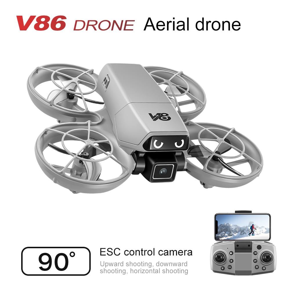 Mini Remote-Control Drone With Camera, A Quadcopter Featuring a Full-Guard Propeller Design to Reduce Collision Risks, With Cool LED “Eye” Lights and Flashing Tail Lights. Obstacle Avoidance, Optical Flow Positioning, 90° Adjustable Camera, Altitude Hold,