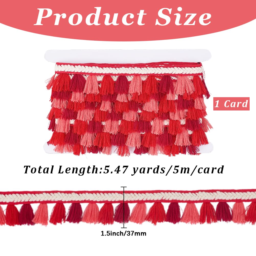 CABODYALS 1.5 Inch Red Fringe Trim Polyester Lace Tassels Braid Ribbons Boho Ethnic Sewing Fringe Braided Ribbon Trims for Sewing Making DIY Clothing Crafts Home Decor Curtain Pillow Carpet Bed Supply