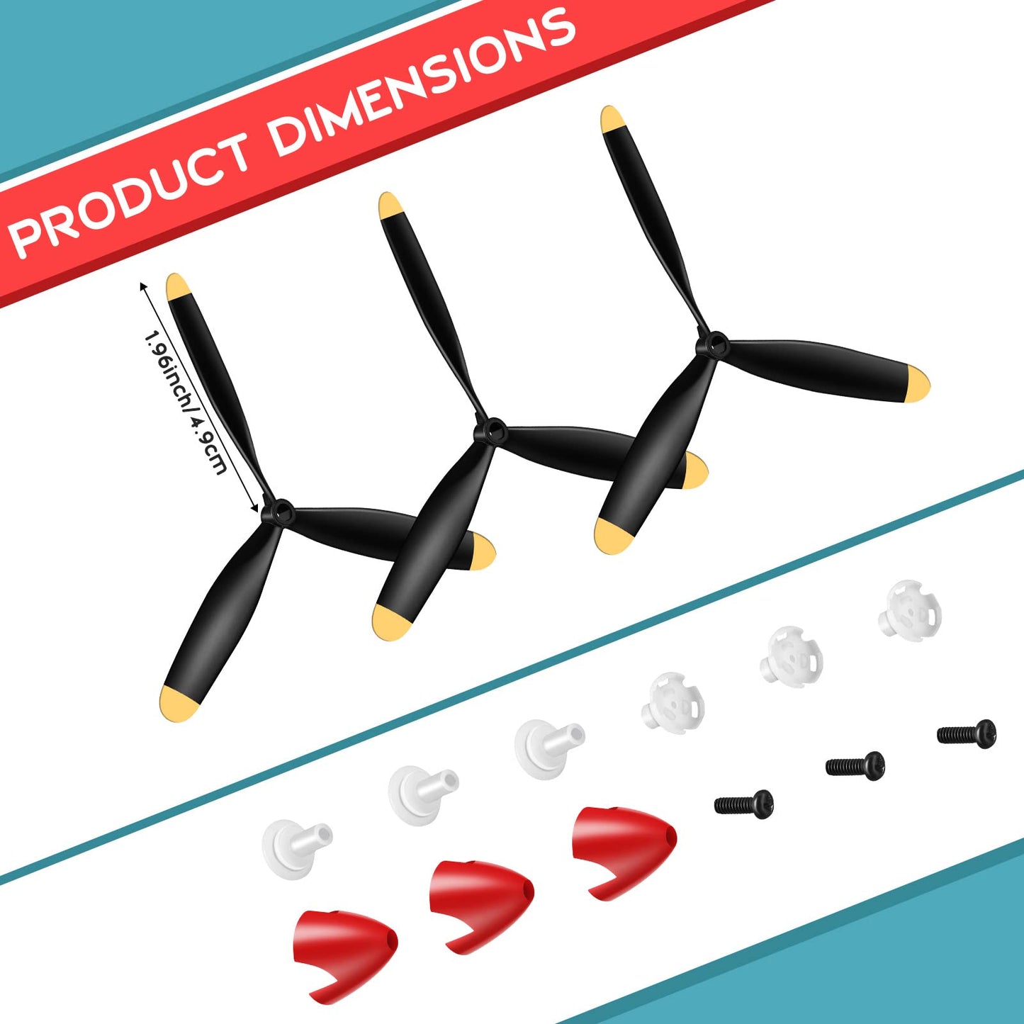 Outus 3 Sets Spare RC Plane Propellers 3 Blade Propeller Compatible with P40 Fighter Remote Control 761-13 Radio Controlled Plane Carbon Fiber Nose Cone with Savers and Adapters