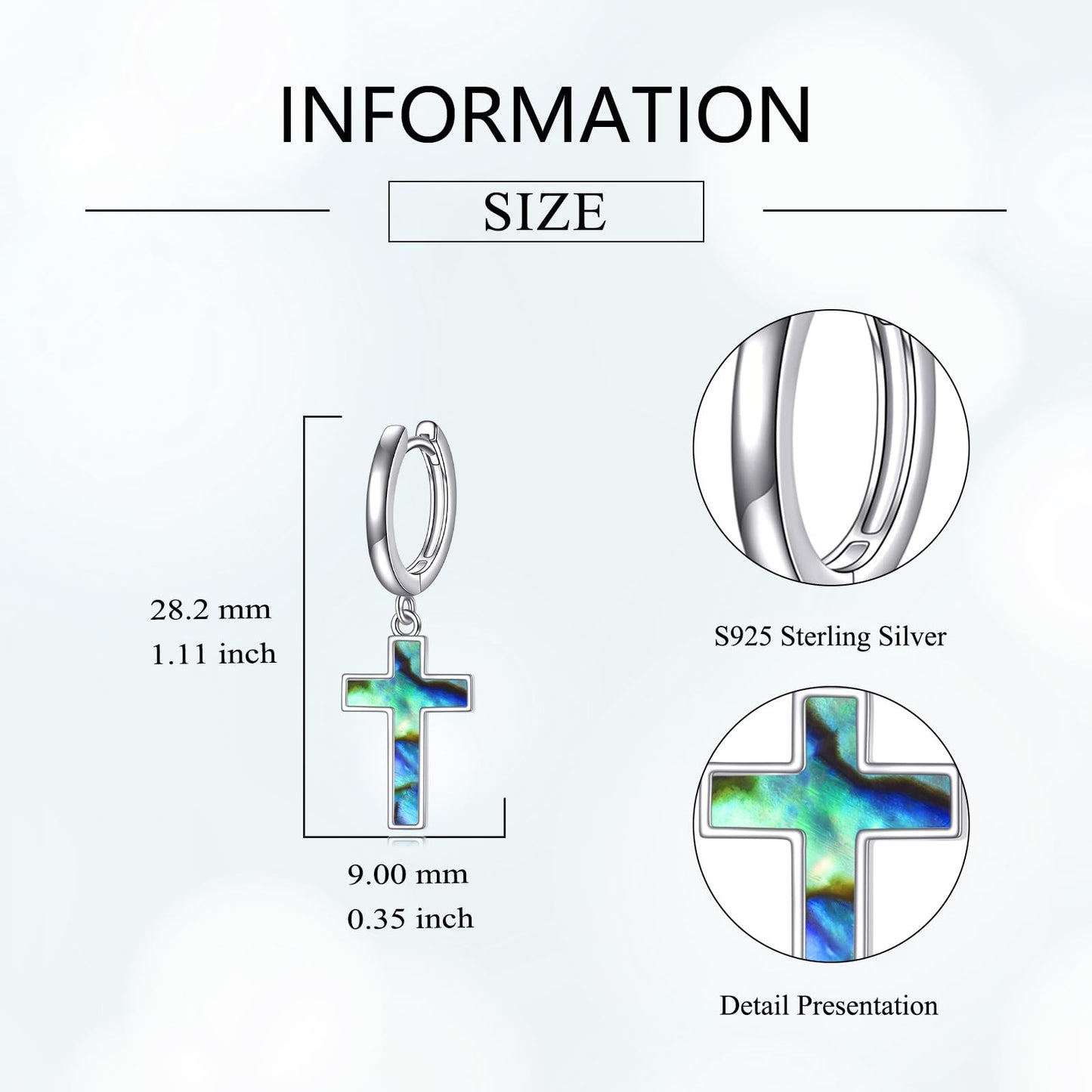 Hanging Cross Earrings Sterling Silver Abalone Shell Cross Dangle Drop Hoop Earrings Jewelry Gifts for Women Men