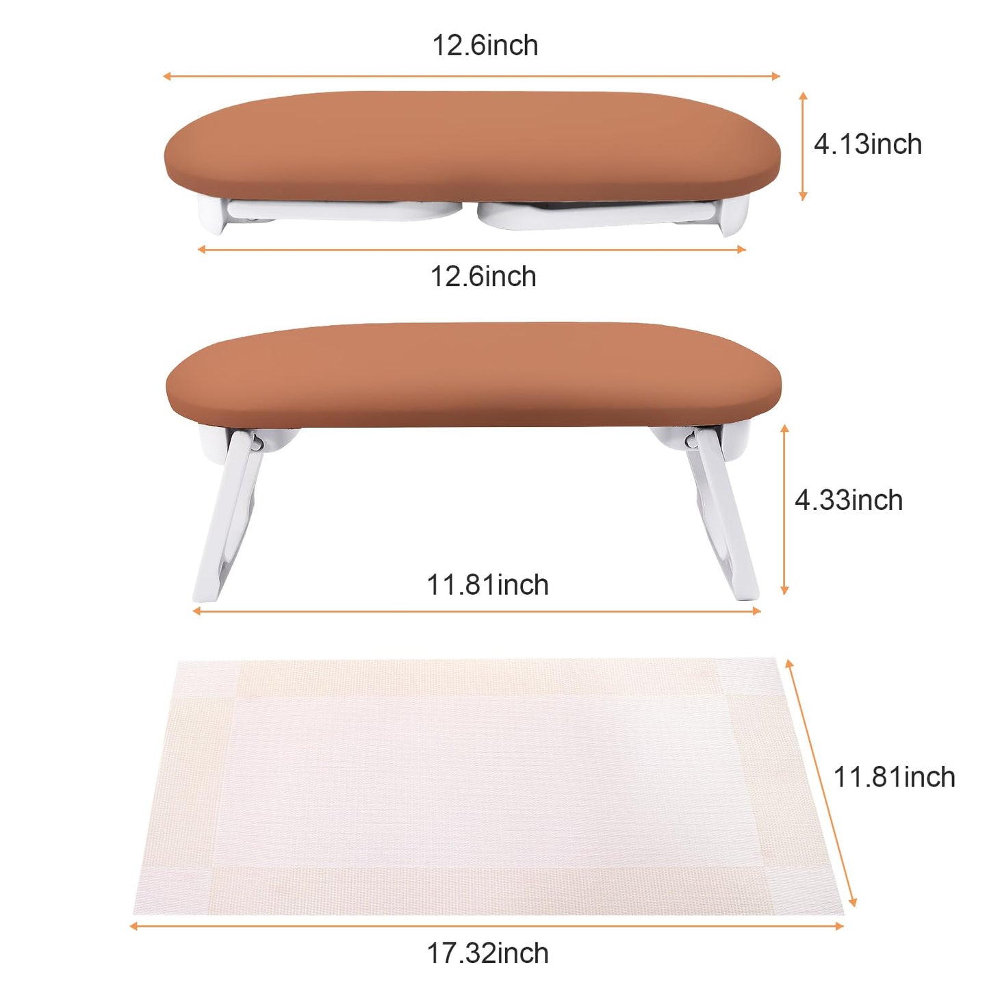 Subay Arm Rest for Nails Tech, Foldable PU Leather Nail Hand Rest for Hand Holder, Arm Rest Pillow Stand with Nail Art Table Mat for Manicure, Nail Art Accessories Tool for Salon Home Use - Caramel