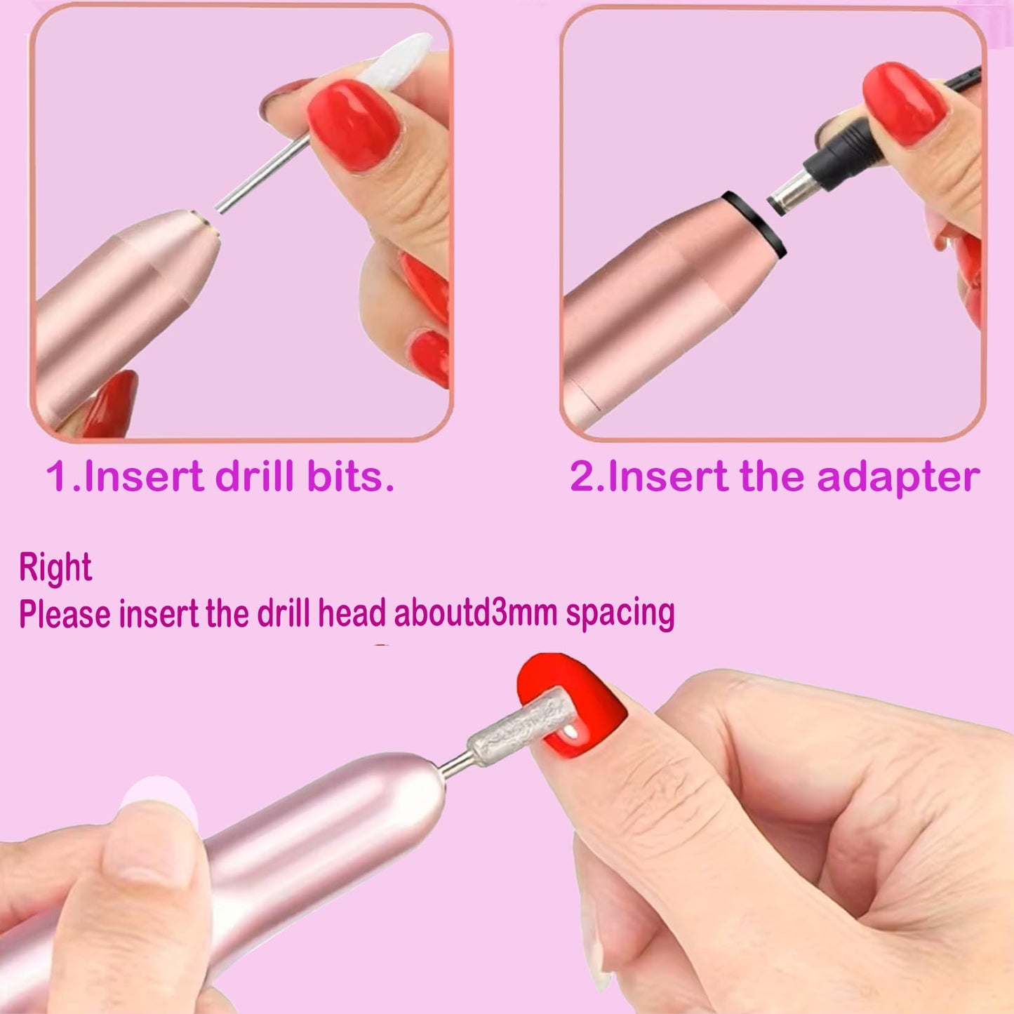Portable Electric Nail Drill - Professional Manicure File With 25,000 RPM and 12 Bits for Gel Polish Removal