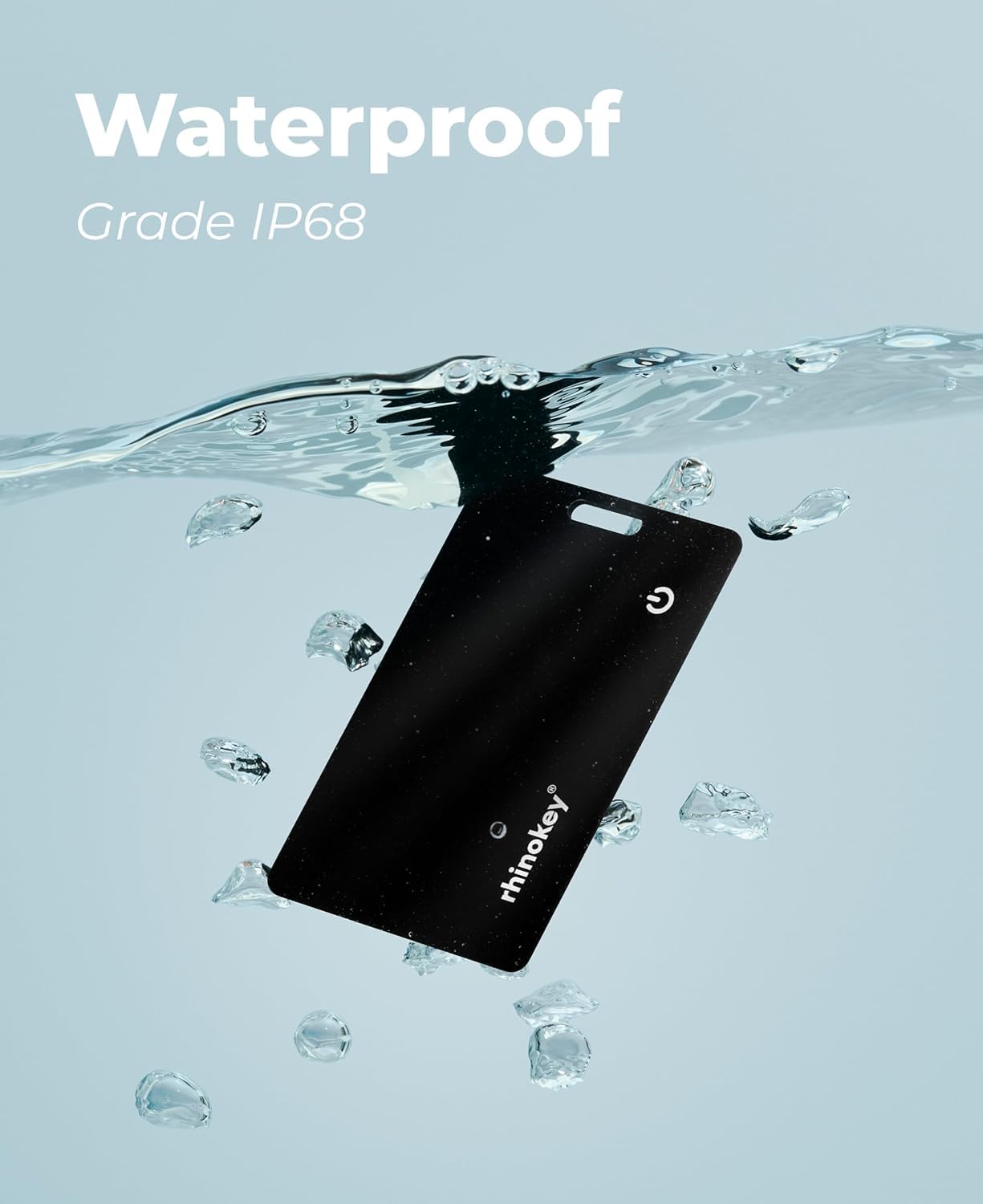 Rhinokey® Apple MFi Certified Wallet Tracker Card Works with Apple Find My (iOS Only) Slim 0.07in Rechargeable IP68 Waterproof Tracker Item Finder Credit Card Tracker with Keychain Hole for Luggage