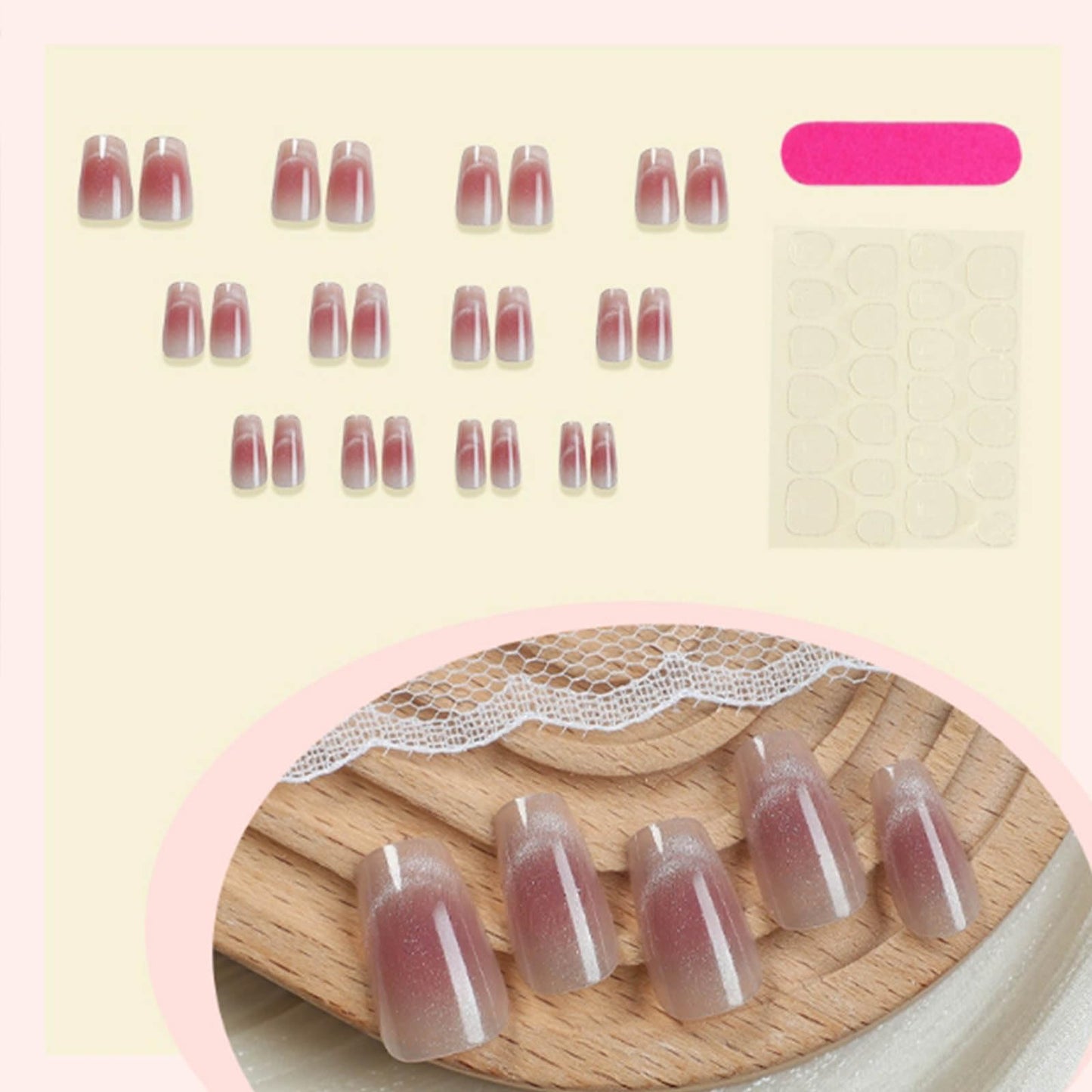 Gifiky 24Pcs French Tip Press on Nails - Short Coffin False Nails with Acrylic Galaxy Design, Gradient Nude Fake Nails for Women,Reusable Glue on Nails Full Cover Tips