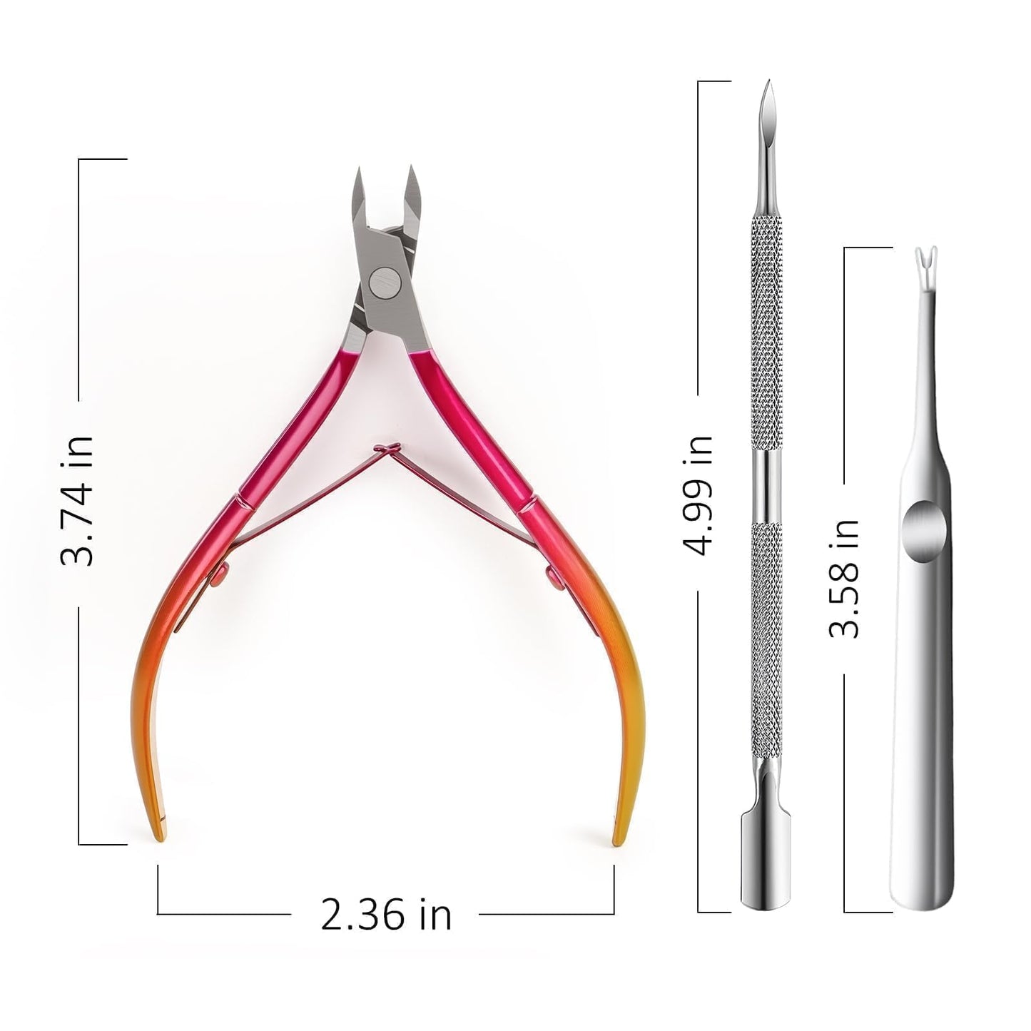 Cmetta Cuticle Nipper, Polished Coated Durable Trimmer with Pusher, Nail Clipper with Fine Edge, Comfort Grip Cuticle Cutter and Remover Tool Kit for Nail Care (Yellow+ Rose+ Pusher)