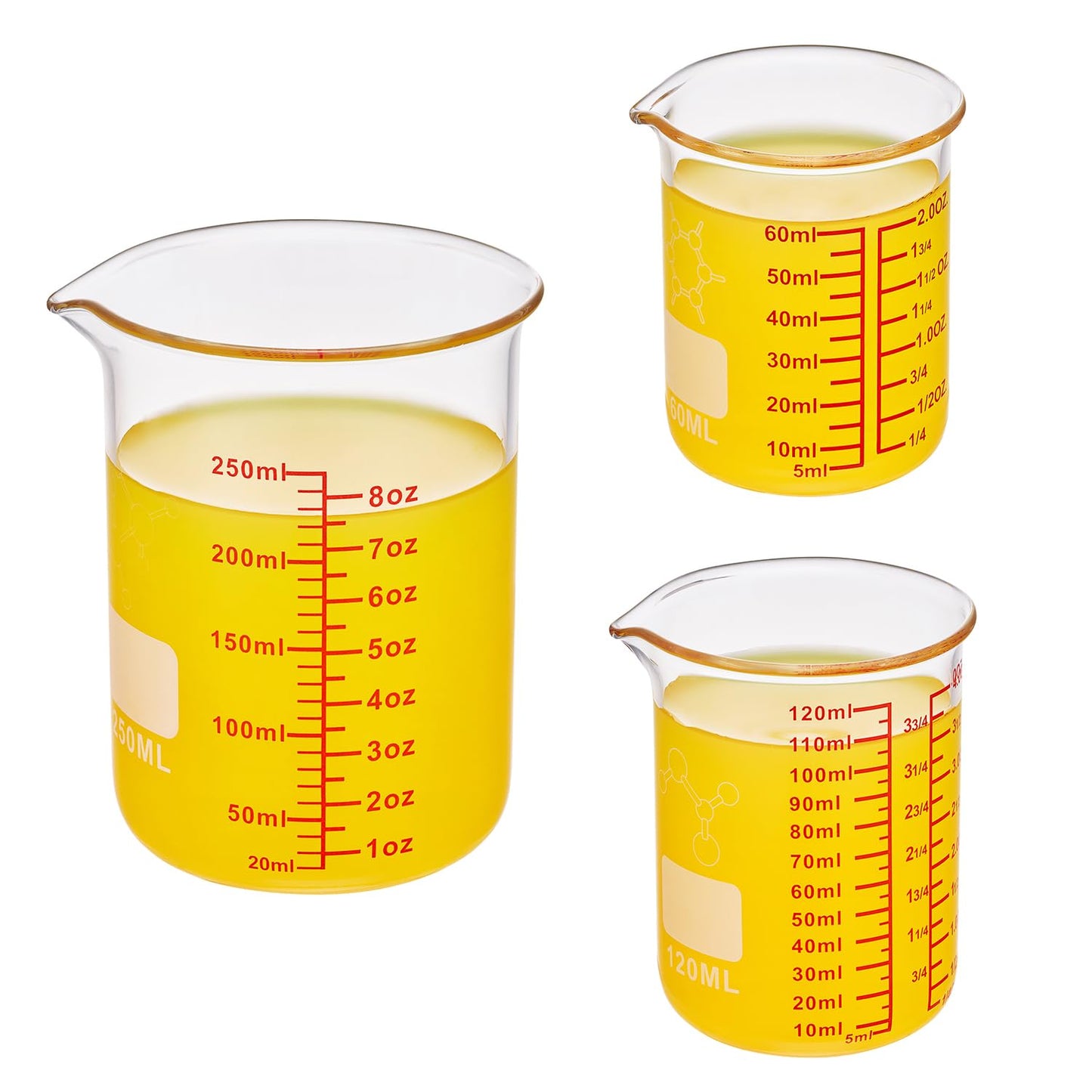 Ackers Mini Glass Measuring Beaker Set, Borosilicate, 2oz 4oz 8oz Measuring Cups